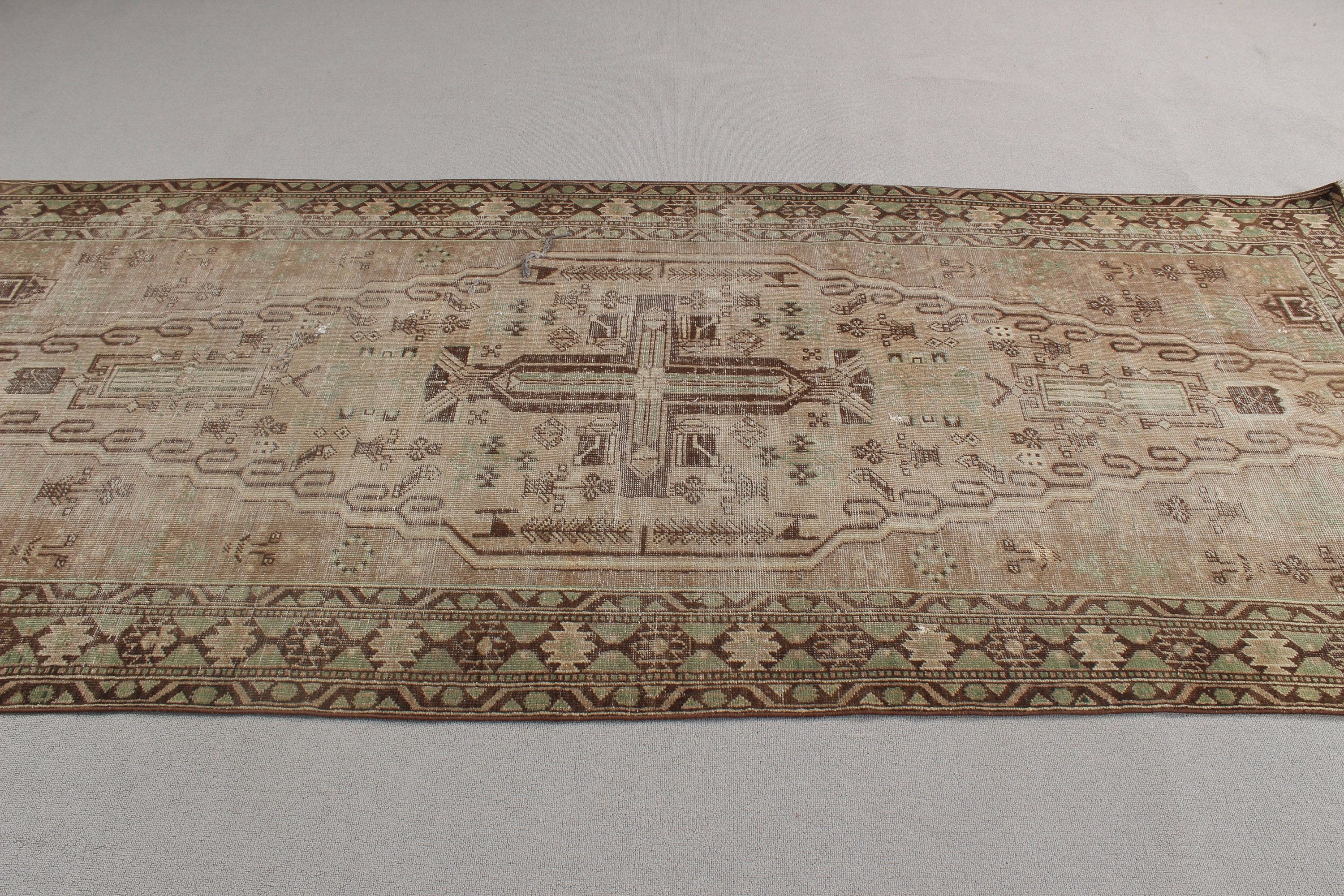 Wool Rug, Turkish Rug, Green Flatweave Rug, Vintage Rug, Oushak Area Rug, Tribal Rugs, Neutral Rug, Dining Room Rug, 3.8x9.3 ft Area Rugs