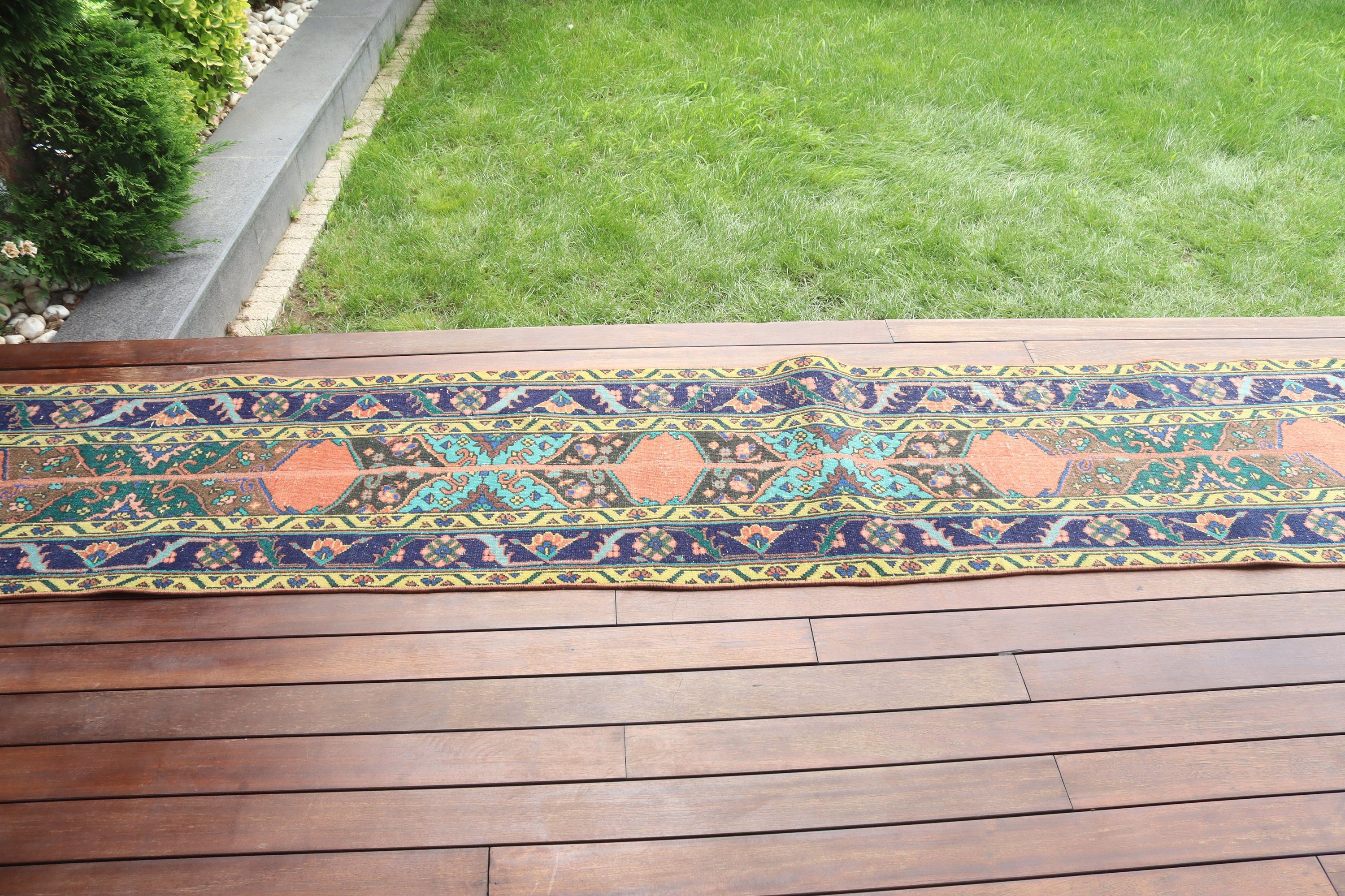 Türk Halısı, 2x11.1 ft Runner Halıları, Mavi Boho Halıları, Vintage Runner Halıları, Lüks Halı, Düz Dokuma Halı, Vintage Halı, Beni Ourain Runner Halısı