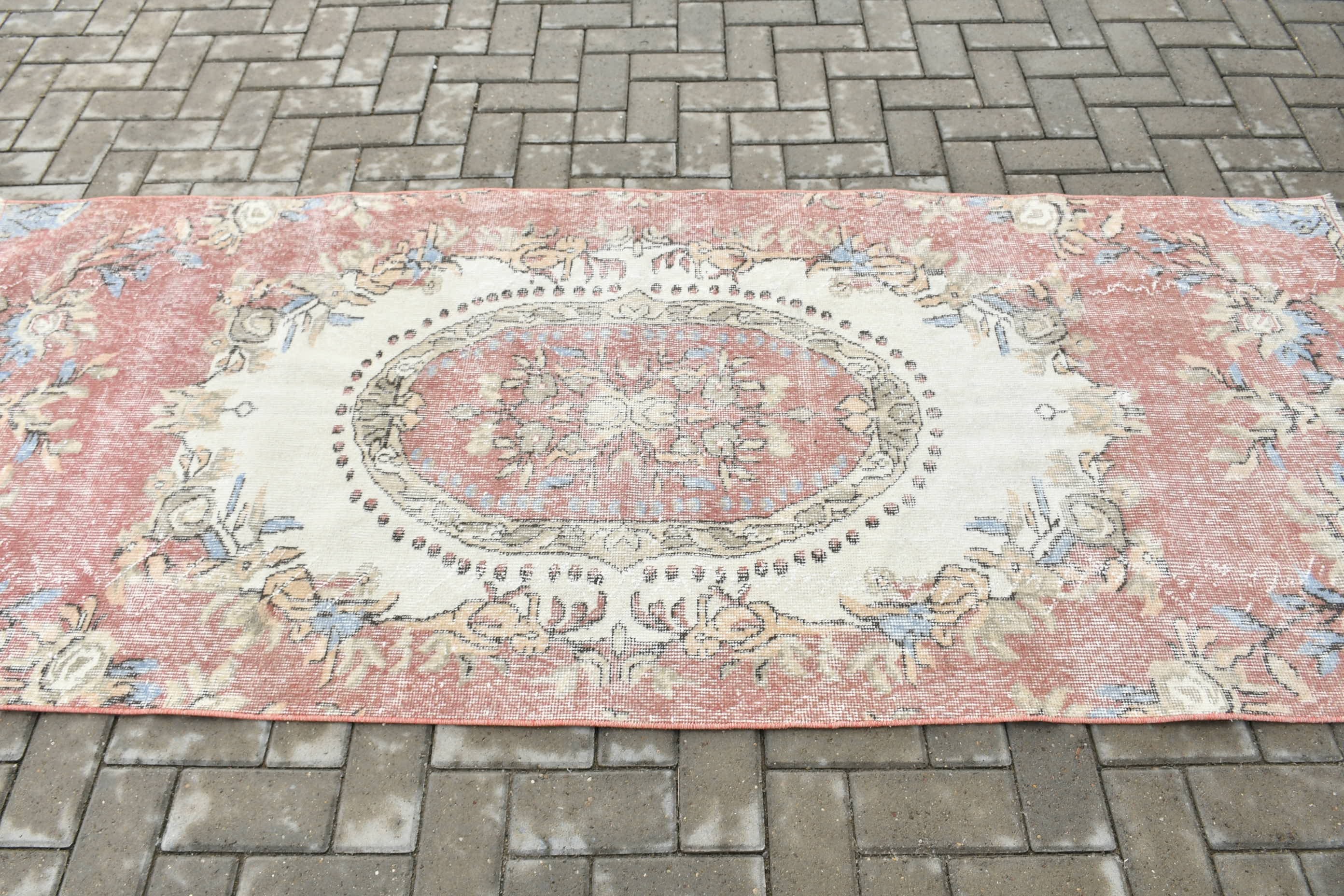 Stair Rugs, Turkish Rug, Rugs for Kitchen, Vintage Rug, Oriental Rugs, 3.2x8 ft Runner Rug, Floor Rugs, Pink Oriental Rug, Corridor Rugs