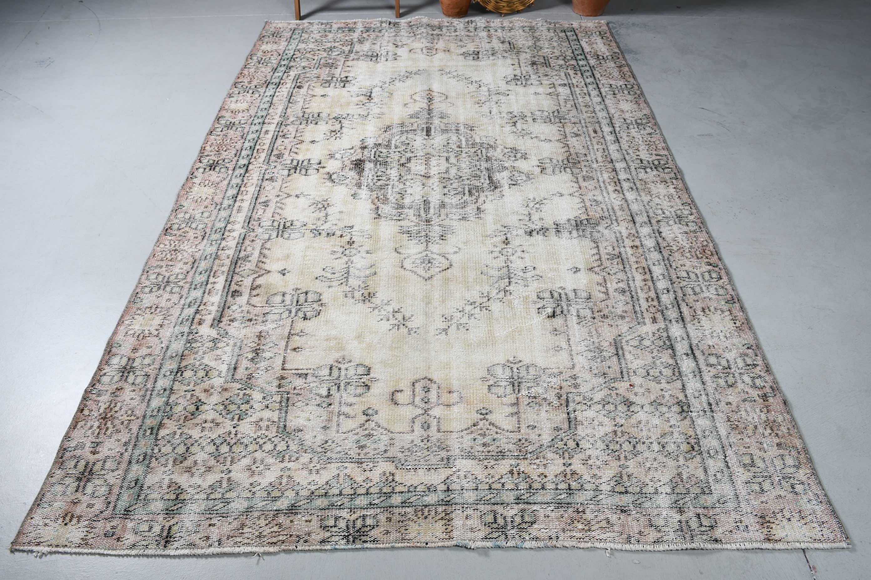 Oryantal Halı, Anadolu Halısı, Türk Halıları, Yemek Odası Halısı, Vintage Halı, Bej Antika Halı, 5.6x8.9 ft Büyük Halı, El Dokuma Halı, Salon Halıları