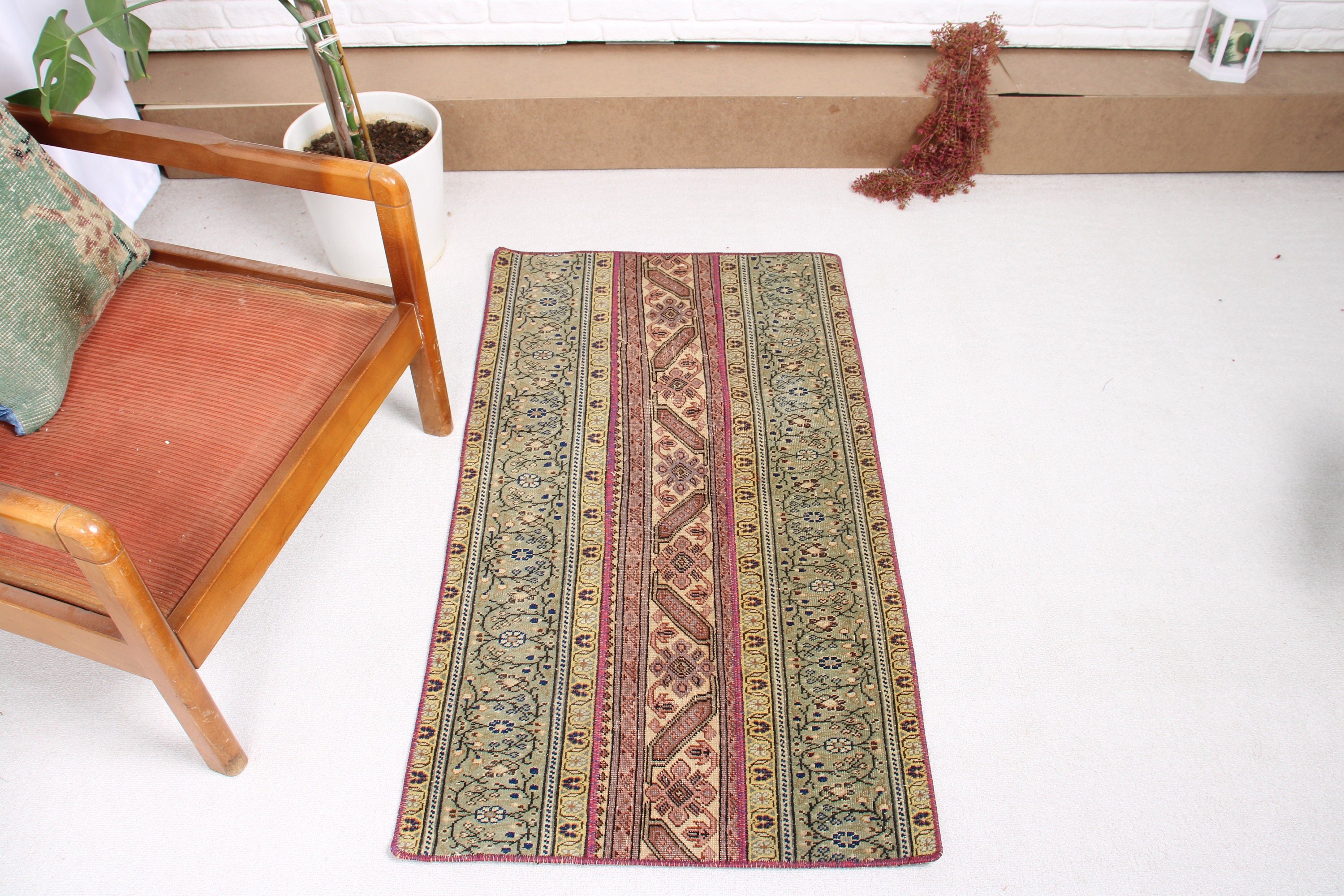 Car Mat Rug, Turkish Rug, Cool Rugs, Green  2.2x3.9 ft Small Rug, Kitchen Rugs, Vintage Rugs, Rugs for Entry