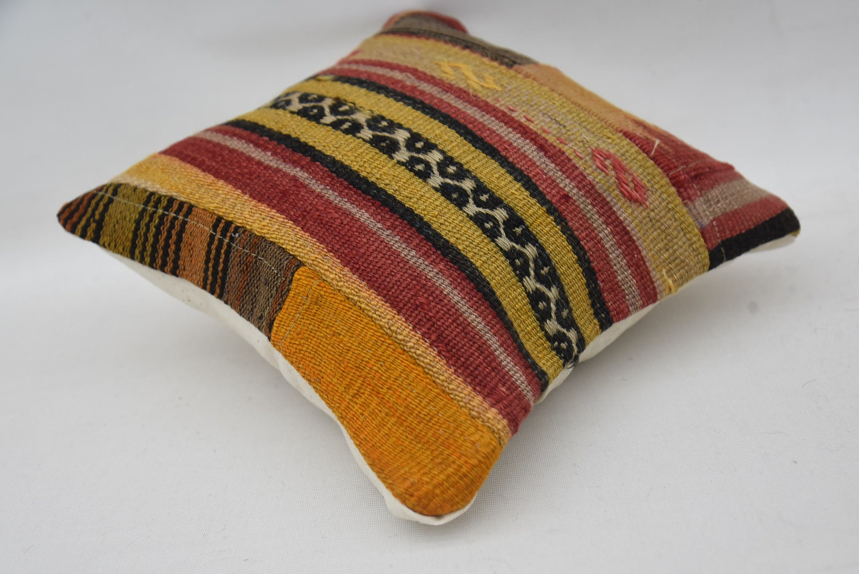 Kilim Pillow Cover, Neutral Cushion Cover, Antique Pillows, Pillow for Couch, Retro Throw Cushion Cover, 12"x12" Yellow Cushion Case