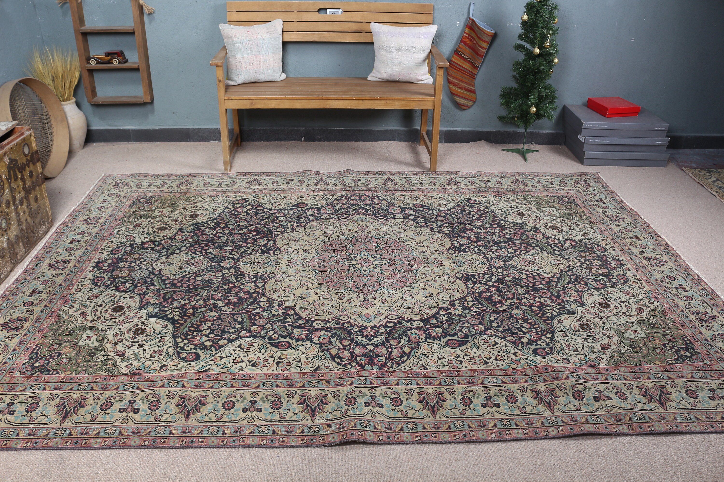 Vintage Halılar, Yeşil Mutfak Halısı, Yemek Odası Halıları, Vintage Dekor Halısı, Yatak Odası Halısı, Oushak Halıları, Harika Halı, 6.8x9.6 ft Büyük Halı, Türk Halısı