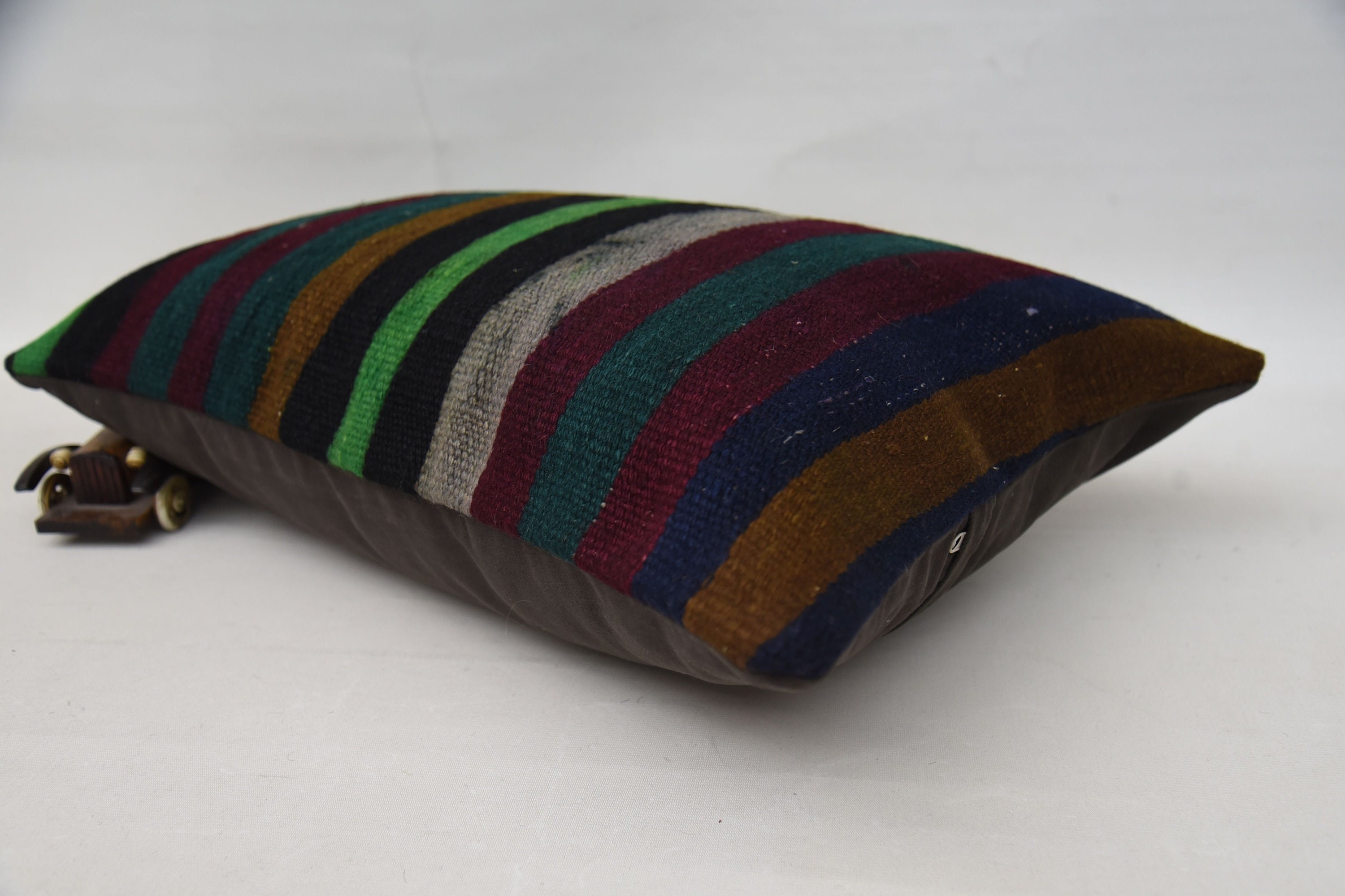 Ethnical Kilim Rug Pillow, Kilim Cushion Sham, 16"x24" Green Pillow Sham, Neutral Throw Pillow Cover, Turkish Kilim Pillow