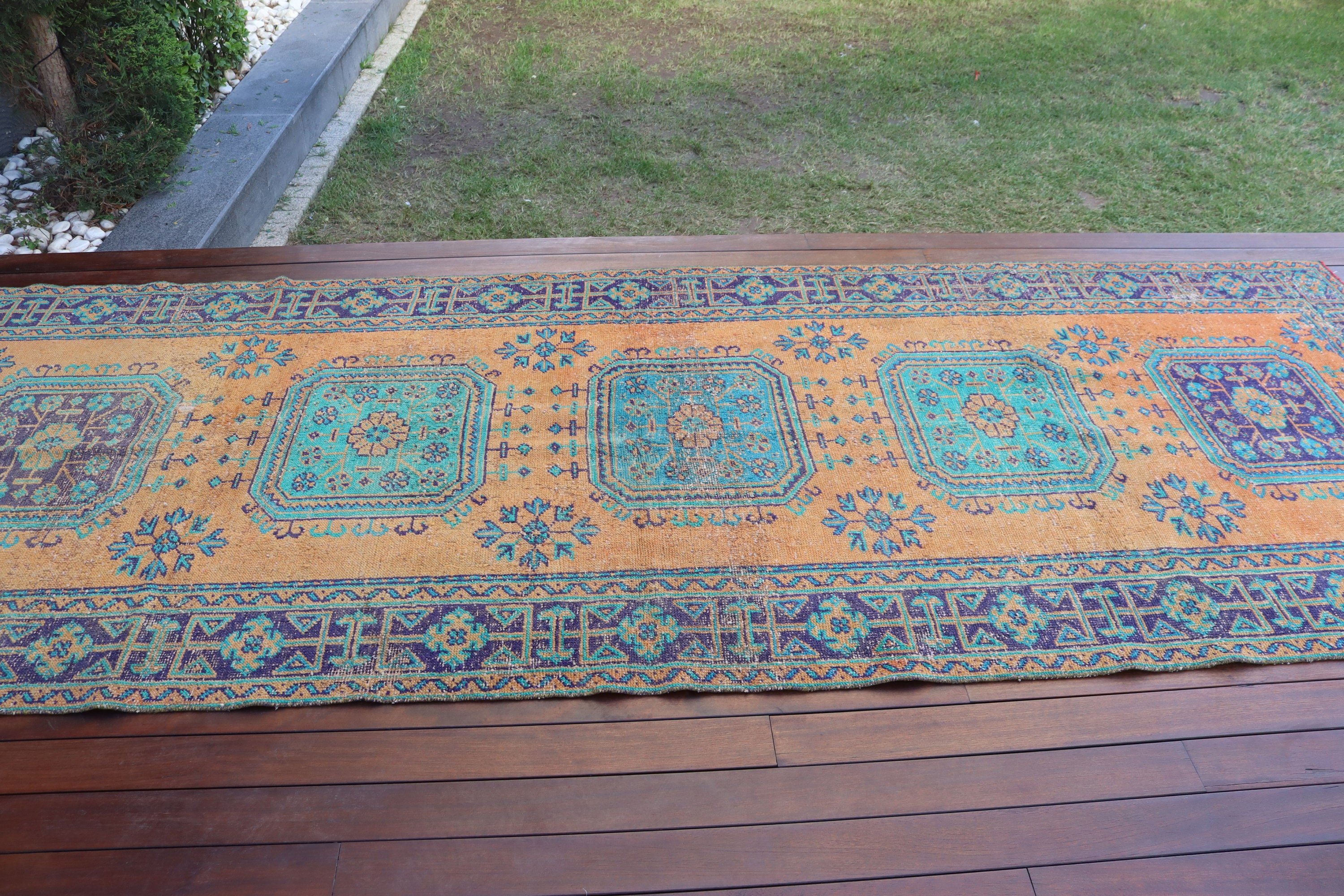 Boho Halıları, 4.2x11.4 ft Runner Halıları, Uzun Koşucu Halıları, Türk Halıları, Vintage Halı, Anadolu Halıları, Turuncu Fas Halısı, Koridor Halısı