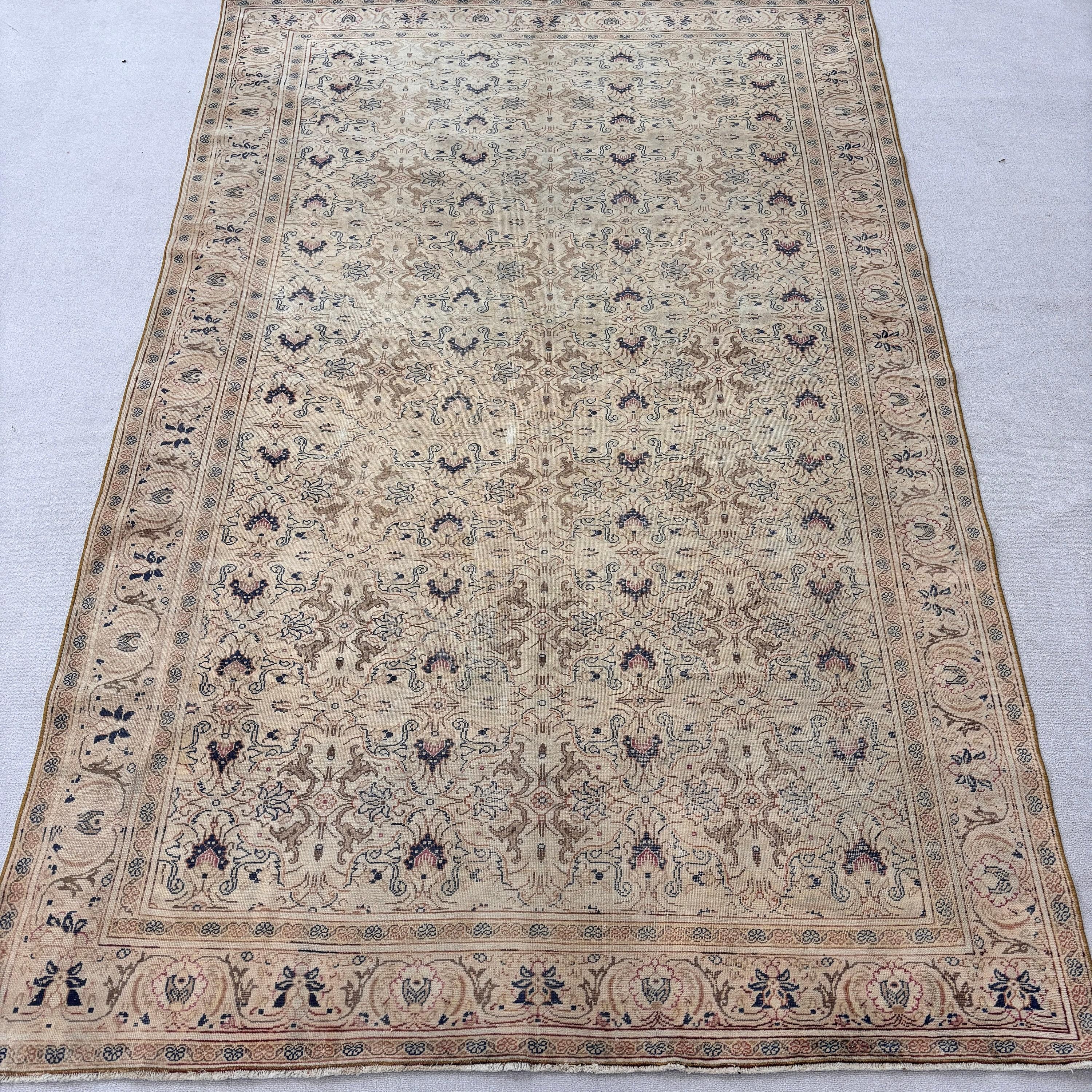 Vintage Halılar, Yün Halı, Oturma Odası Halıları, Büyük Vintage Halılar, Boho Halı, 6.4x9.9 ft Büyük Halı, Bej Lüks Halılar, Türk Halıları