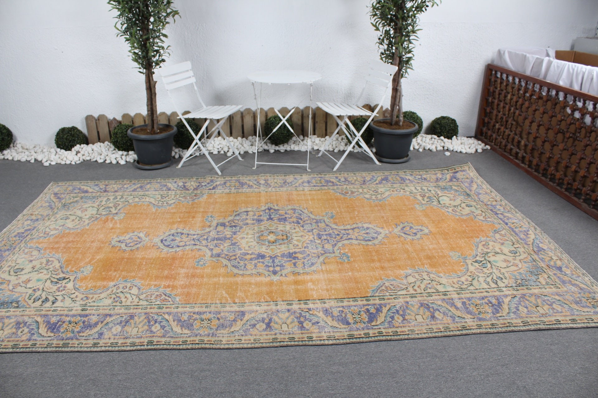 Oturma Odası Halısı, Türk Halısı, Sarı Mutfak Halısı, Vintage Halı, 6.4x11.2 ft Büyük Boy Halı, Yer Halısı, Salon Halısı, Yurt Halısı