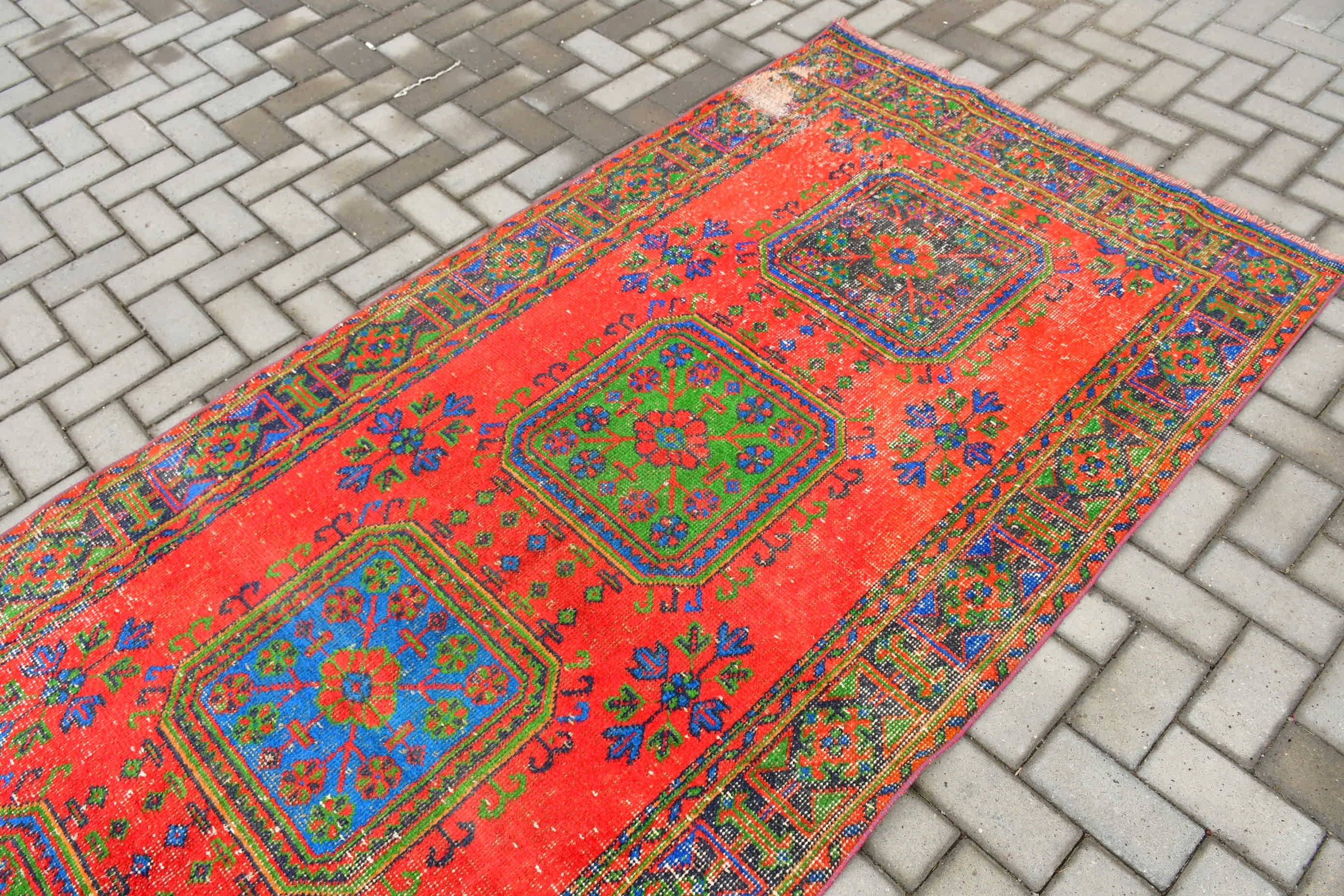 Aesthetic Rugs, Turkish Rugs, Floor Rug, Rugs for Stair, Kitchen Rug, Red Bedroom Rug, Vintage Rugs, Corridor Rugs, 4.1x11.5 ft Runner Rug