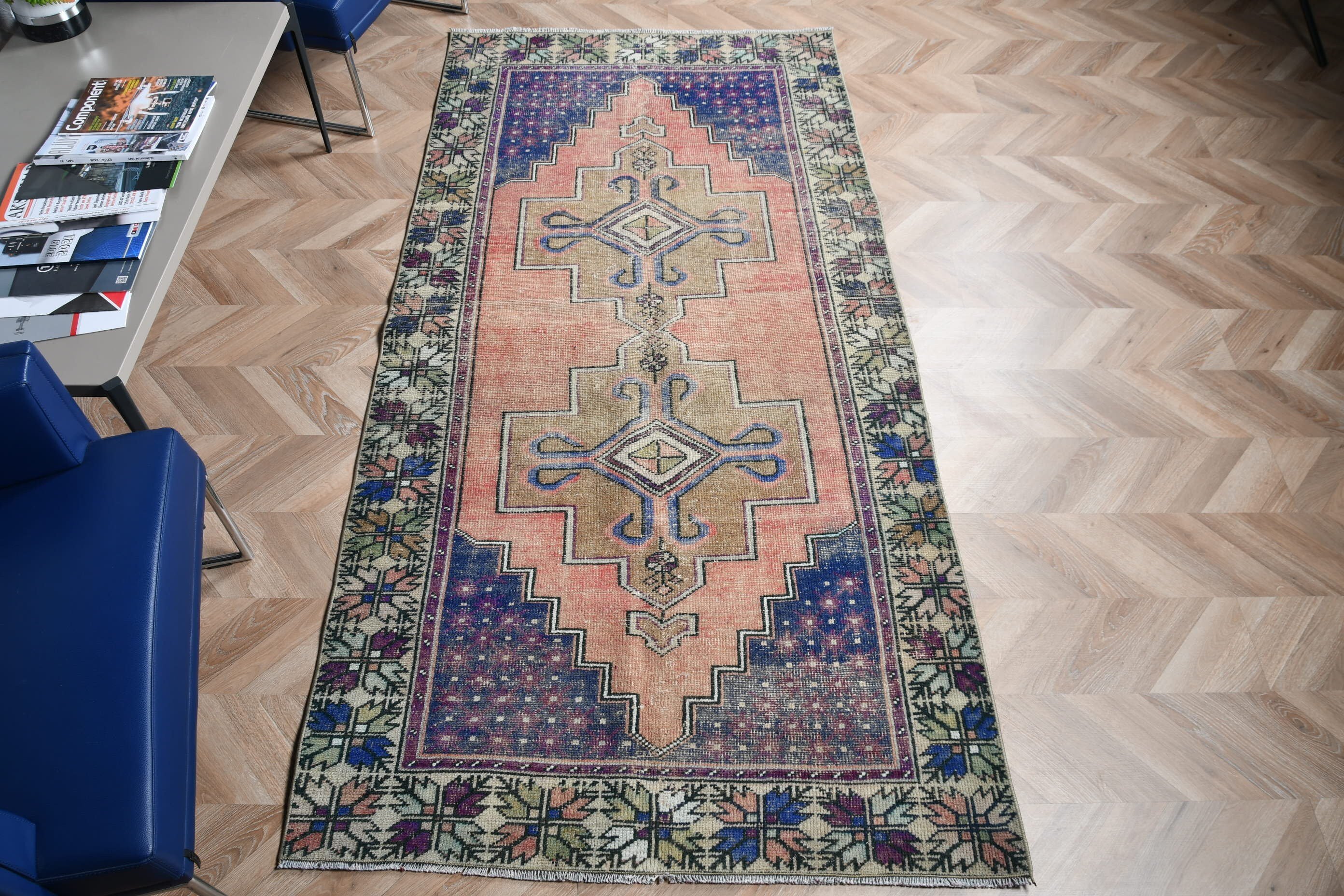 Turuncu Antika Halı, Fas Halıları, Yün Halı, İç Mekan Halıları, Vintage Halı, Çocuk Halısı, Yer Halıları, 3,8x8 ft Alan Halıları, Türk Halıları