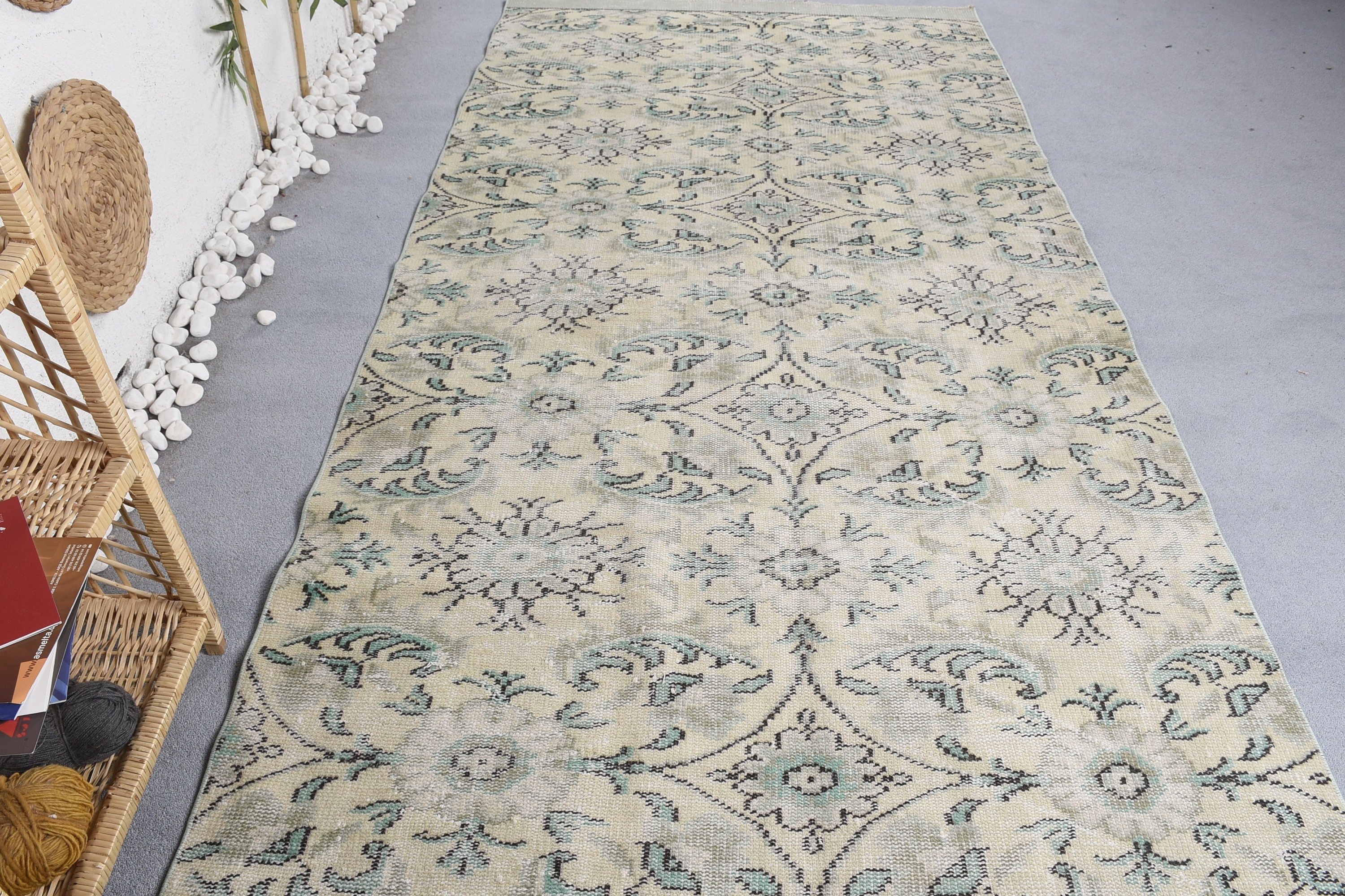 Wool Rug, Dining Room Rug, Vintage Rugs, Turkish Rug, Aesthetic Rug, Bedroom Rugs, Green Oushak Rugs, 4.7x9.6 ft Large Rug, Anatolian Rug