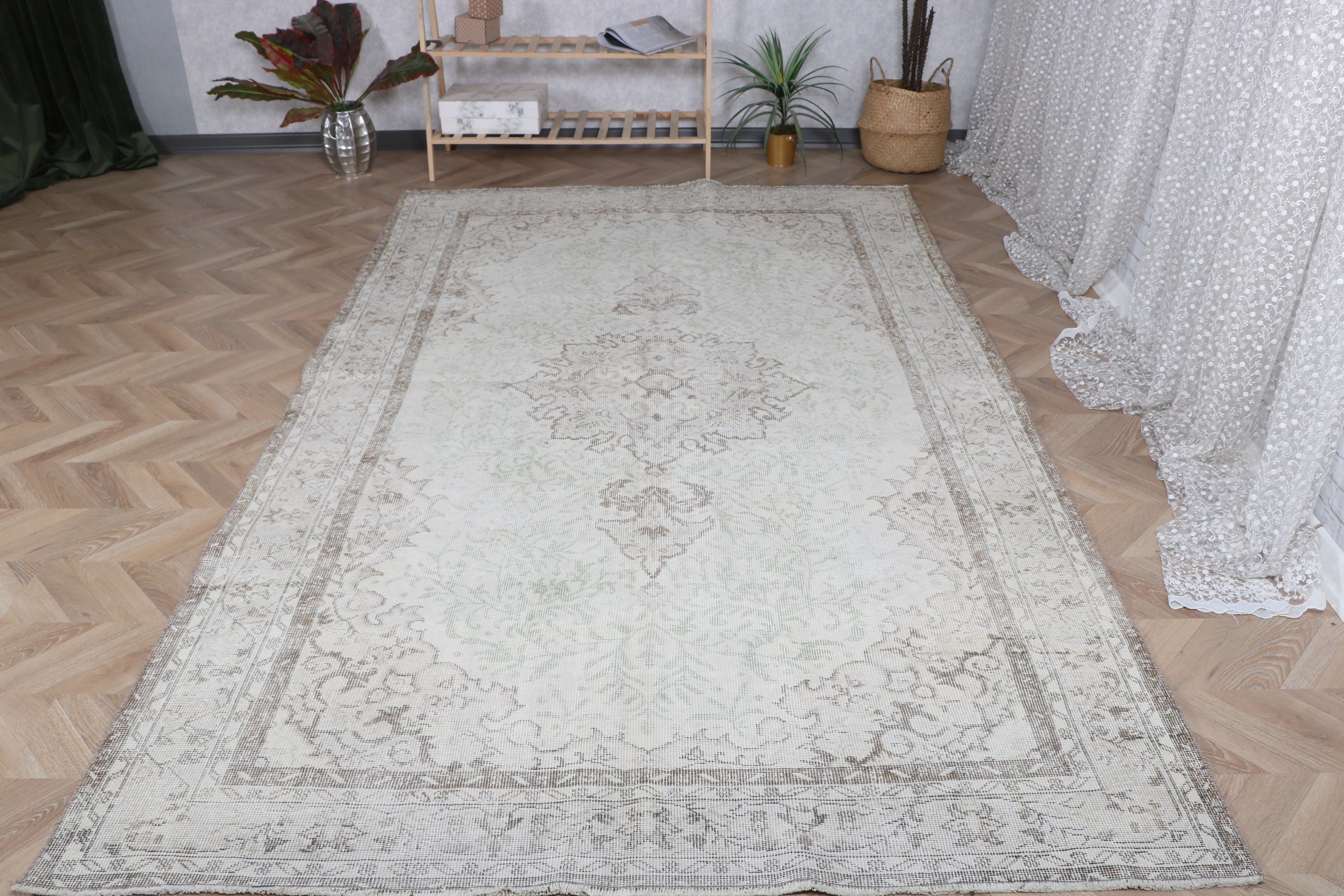 Büyük Boho Halılar, El Dokuma Halılar, Beyaz El Dokuma Halı, 5.7x9.9 ft Büyük Halılar, Yün Halılar, Yemek Odası Halısı, Türk Halıları, Vintage Halılar