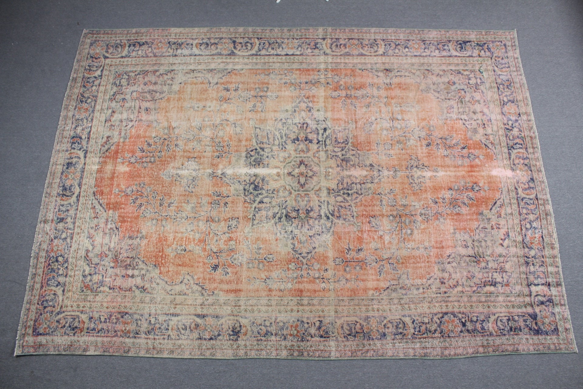 Orange Wool Rug, Office Rug, Kitchen Rugs, Vintage Rugs, Dining Room Rug, Saloon Rug, Turkish Rug, Oriental Rug, 8x11.6 ft Oversize Rug