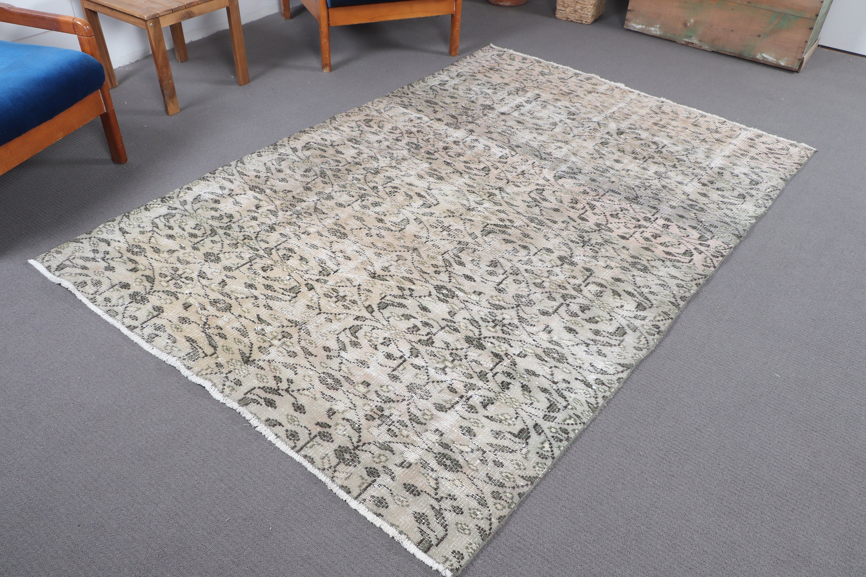 Vintage Rug, 5x7.6 ft Area Rugs, Oriental Rugs, Home Decor Rugs, Oushak Area Rug, Beige Flatweave Rug, Turkish Rugs, Vintage Area Rugs