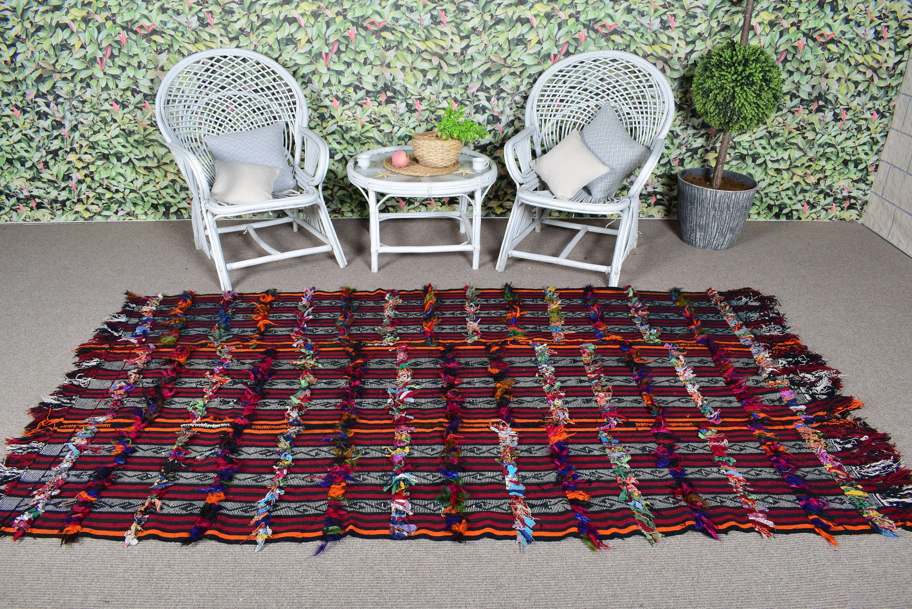 Oushak Bölge Halıları, 4,8x8,1 ft Alan Halıları, Vintage Halılar, Kırmızı Oryantal Halılar, Mutfak Halıları, Yün Halı, Türk Halıları, Kilim, Anadolu Halıları