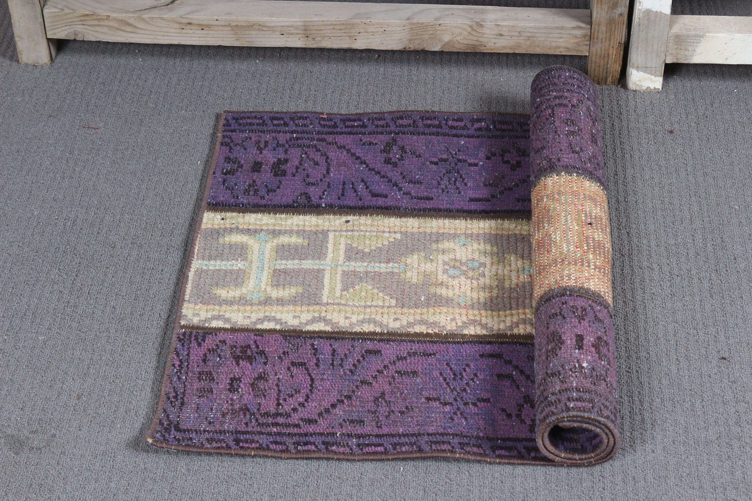 2x3.1 ft Small Rugs, Vintage Rug, Bedroom Rug, Bathroom Rug, Purple Oriental Rug, Turkish Rug, Rugs for Door Mat, Wool Rugs