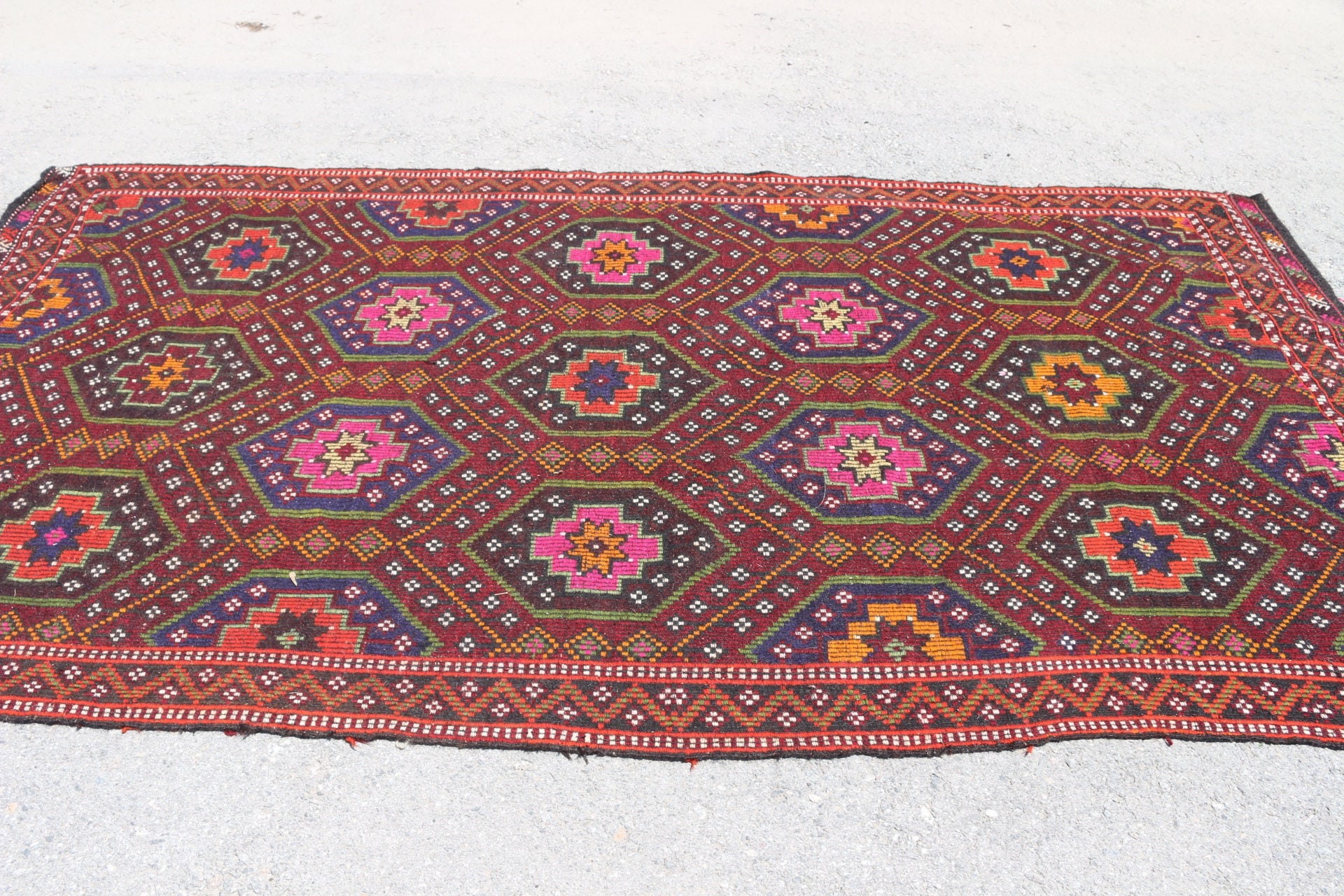 Turkish Rug, Dining Room Rug, Vintage Rug, Salon Rug, Floor Rug, Red Moroccan Rug, Oushak Rugs, Bedroom Rugs, Kilim, 6.2x10.6 ft Large Rugs