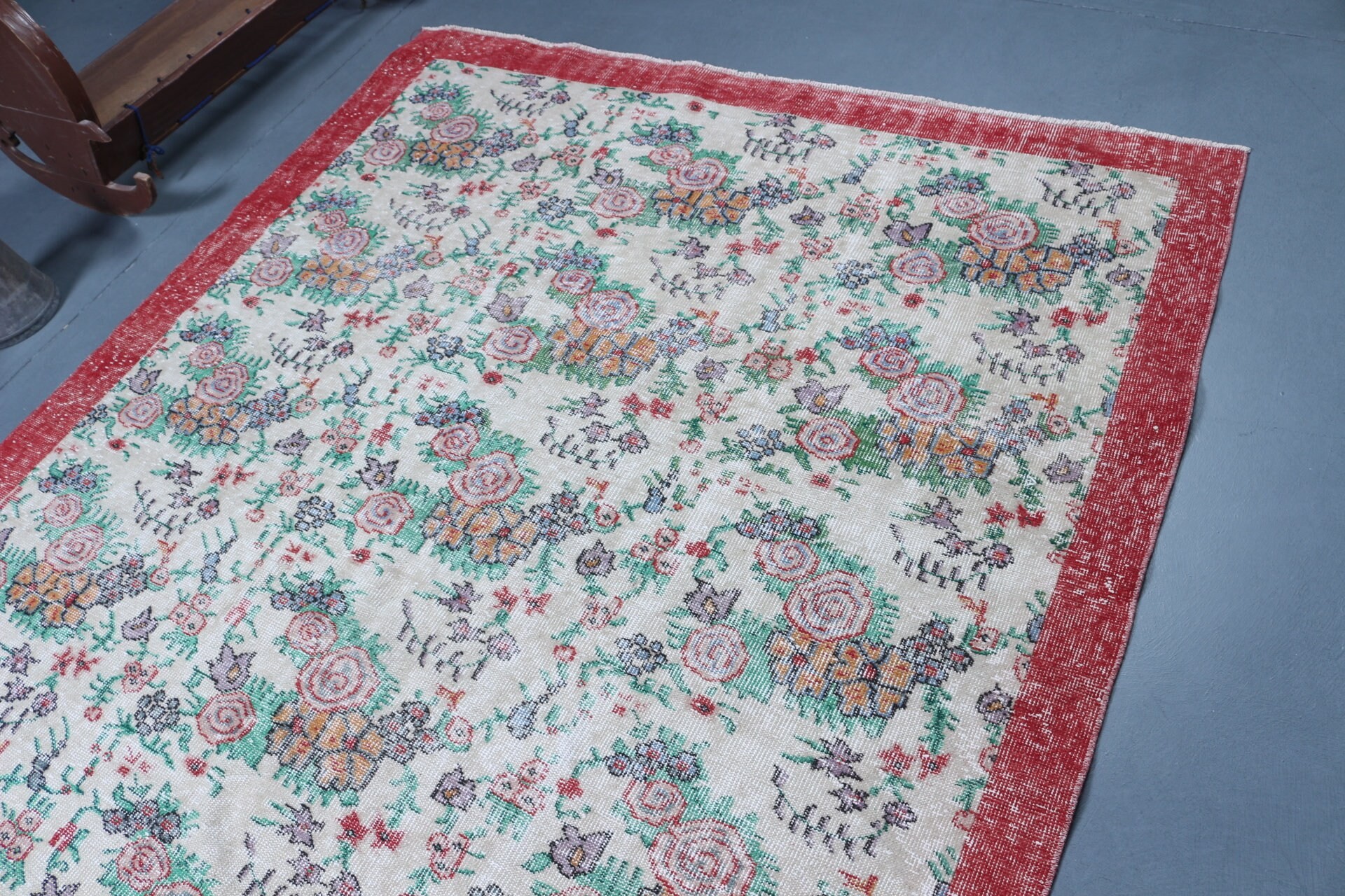 Yemek Odası Halıları, 6x9,3 ft Büyük Halılar, Vintage Halı, Eski Halı, Bej Yatak Odası Halısı, Türk Halıları, Oushak Halısı, Yemek Odası Halısı, Oryantal Halı