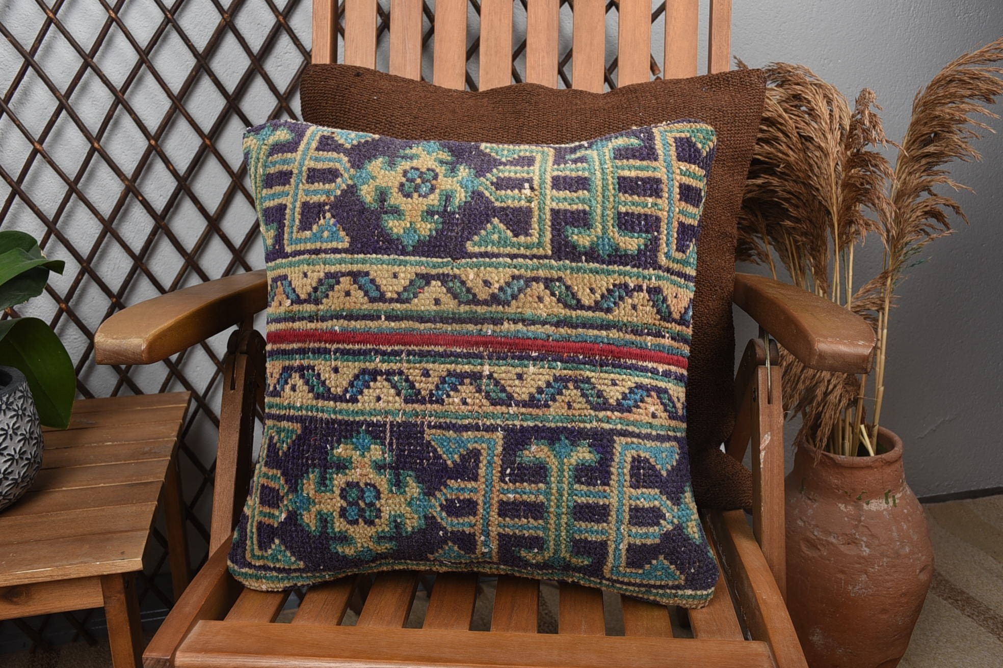 Pamuklu Yastık Sham, Etnik Yastık Kılıfı Minder, İç Tasarım Yastık, Kilim Yastık Kılıfı, 16"x16" Mavi Yastık, Kanepe Yastık