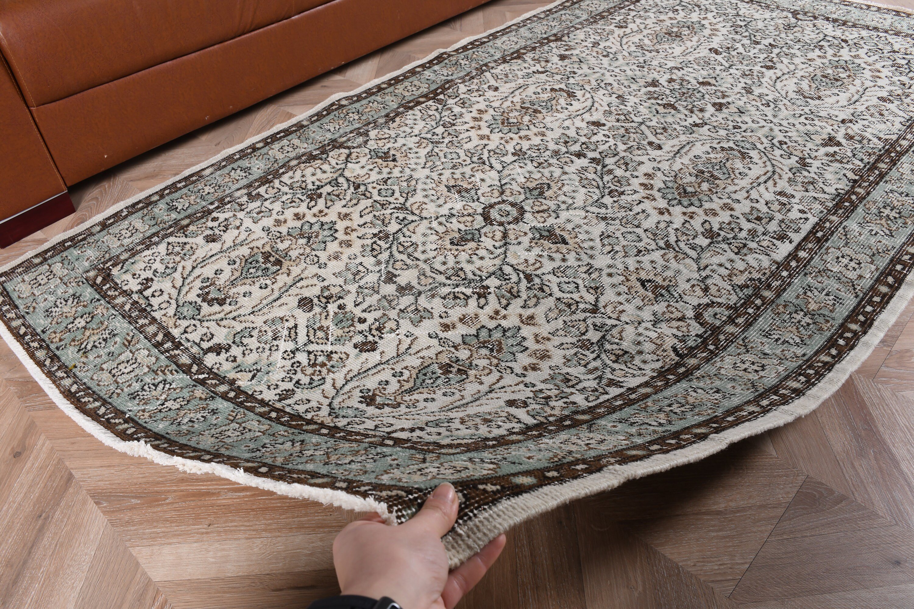 Vintage Halı, Beyaz Mutfak Halısı, Mutfak Halıları, Yemek Odası Halıları, 3,8x6,9 ft Alan Halısı, Sessiz Halı, Yün Halılar, Türk Halısı, Yer Halıları