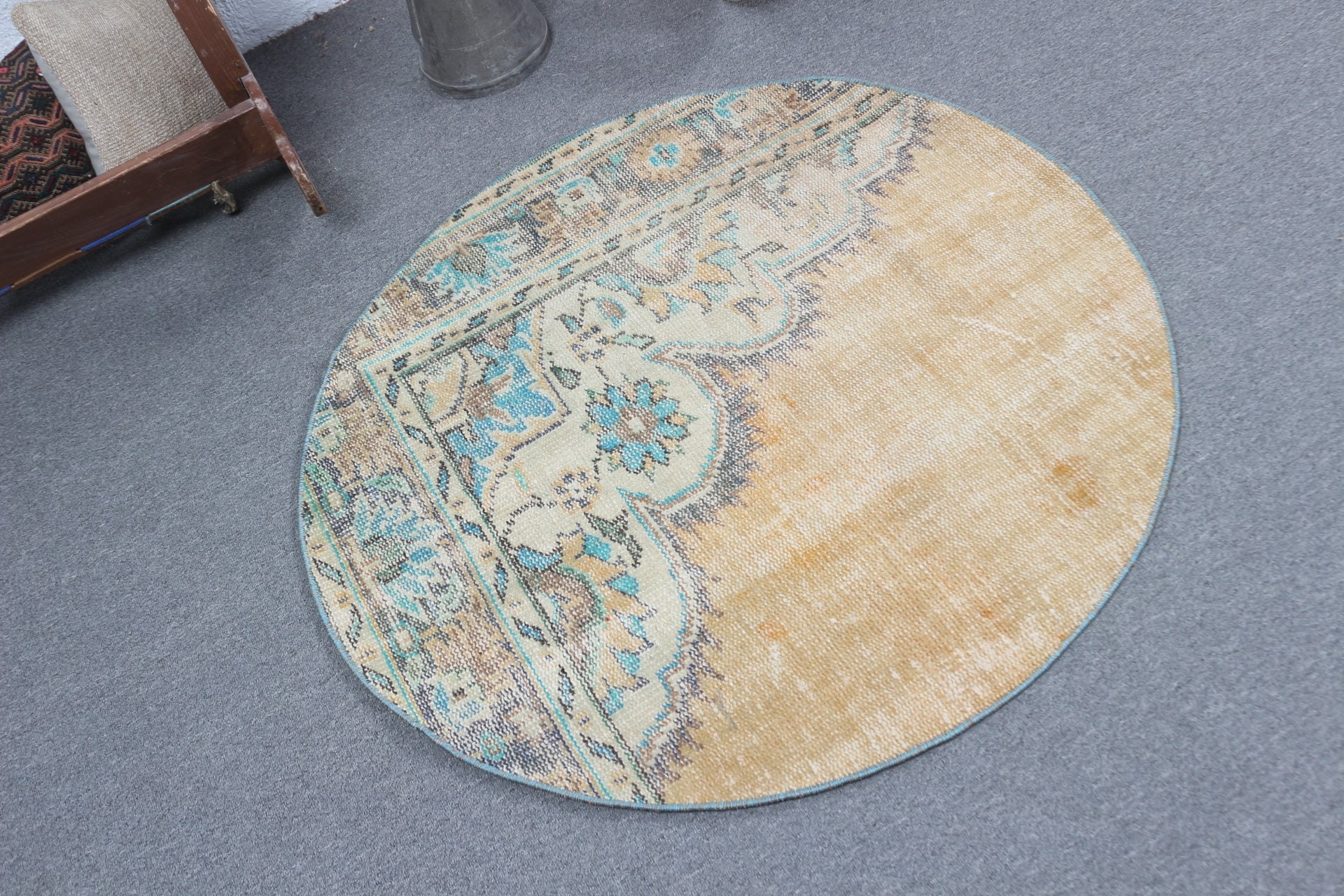 Kapı Paspas Halıları, Türk Halısı, Bej Antika Halı, Vintage Halı, Mutfak Halıları, 3.4x3.4 ft Küçük Halı, Çocuk Halısı, El Yapımı Halı, Ev Dekor Halısı