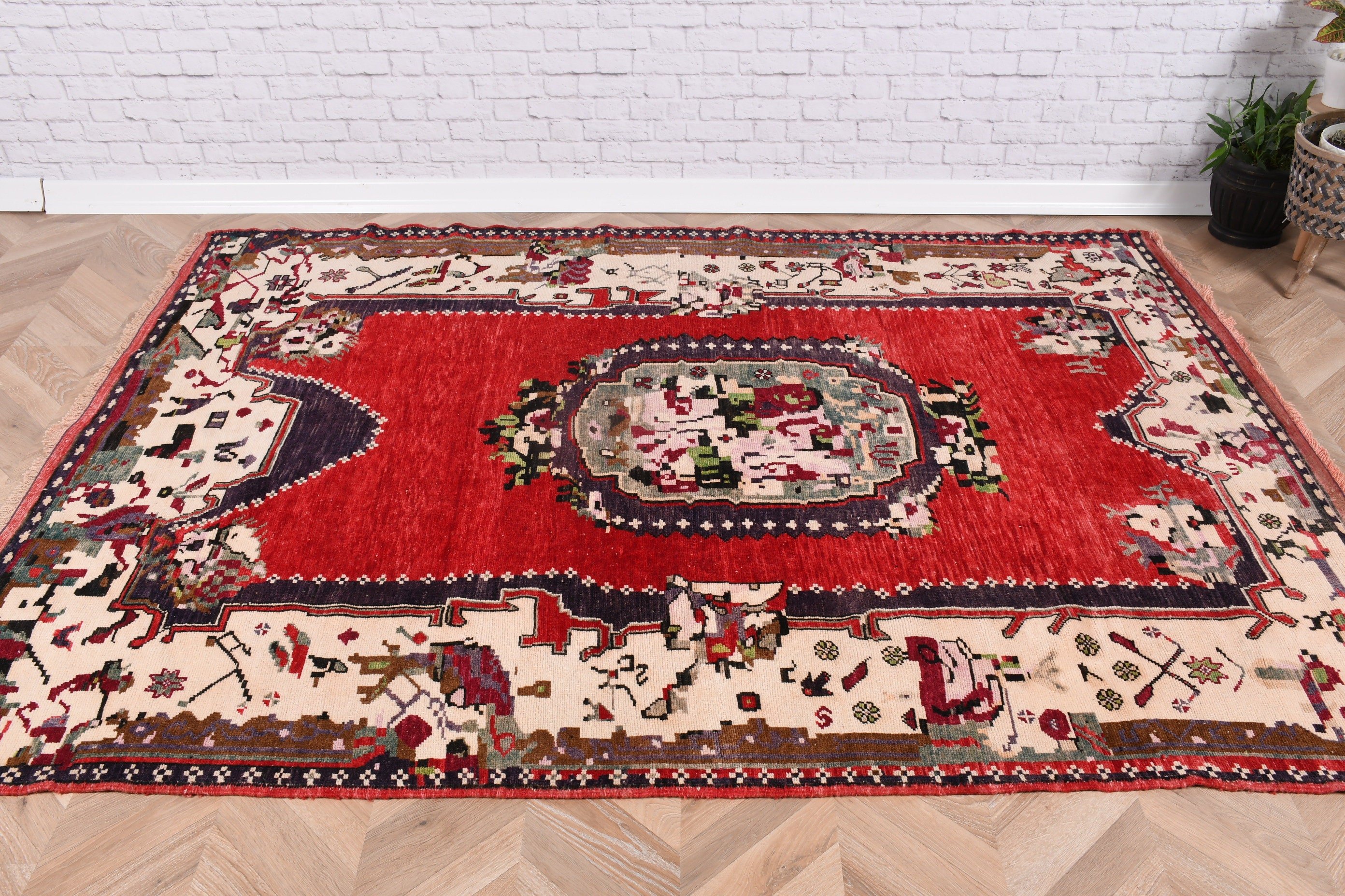 Antique Rugs, Boho Rugs, Rugs for Oushak Area, Red Luxury Rugs, Turkish Rug, 5.2x7.1 ft Area Rug, Vintage Rugs, Flatweave Rugs, Indoor Rugs