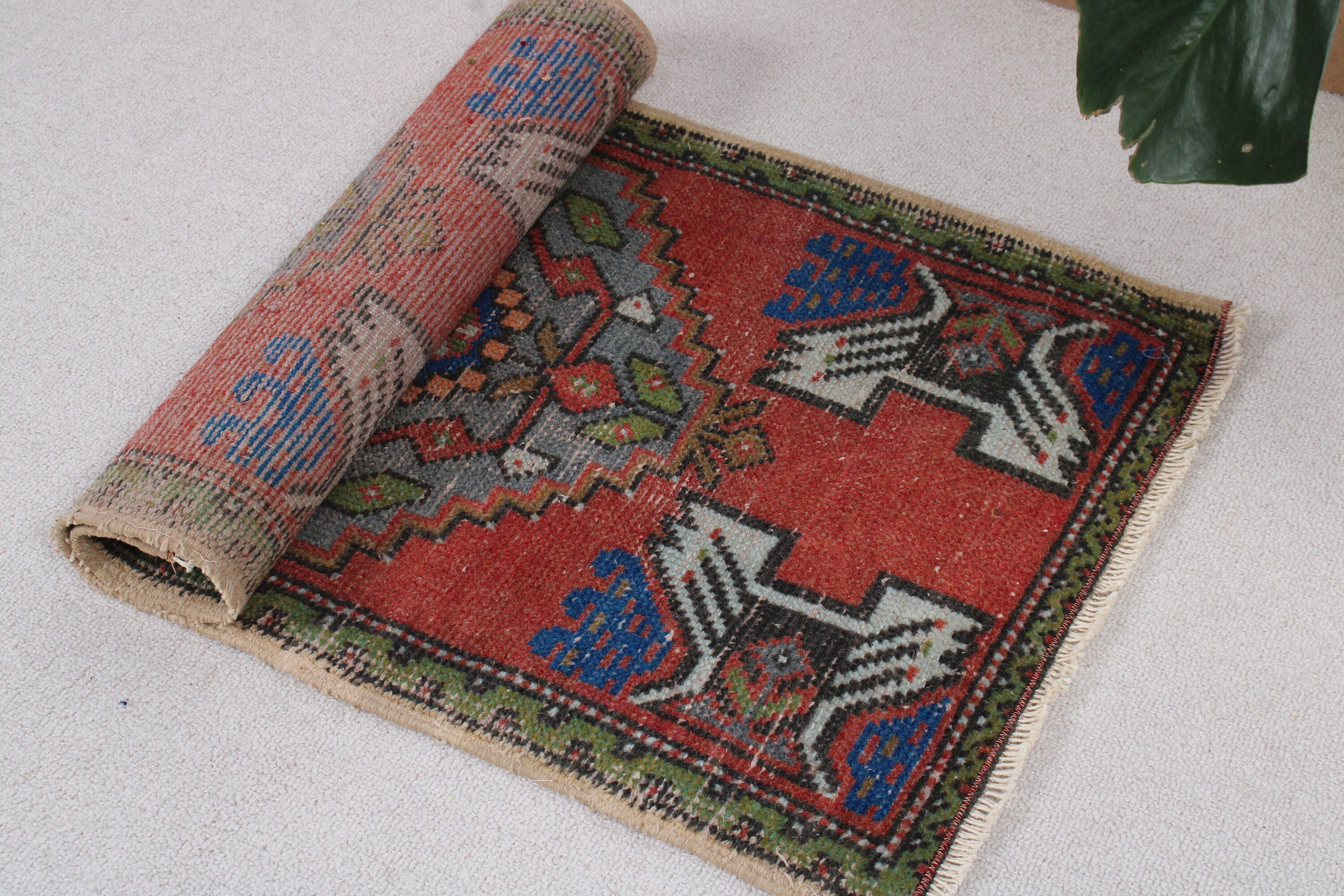 Turkish Rugs, Turkey Rug, Door Mat Rugs, Vintage Rug, Cool Rugs, Floor Rug, 1.7x3 ft Small Rugs, Red Floor Rug, Bathroom Rug, Rugs for Bath