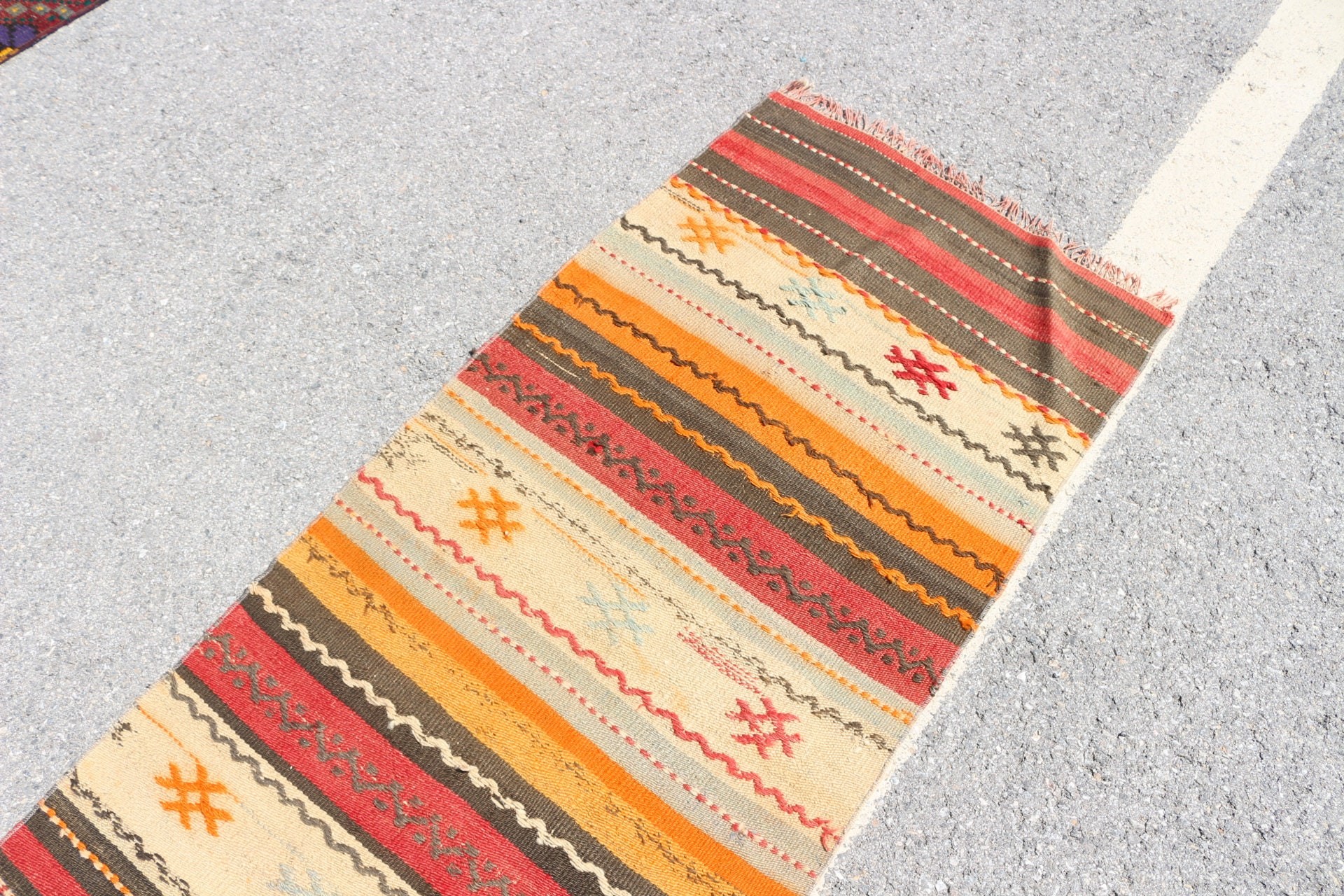 Vintage Rug, Orange Anatolian Rug, Custom Rugs, Turkish Rug, 2.3x6.8 ft Runner Rugs, Kilim, Kitchen Rug, Stair Rug, Cool Rugs, Antique Rug