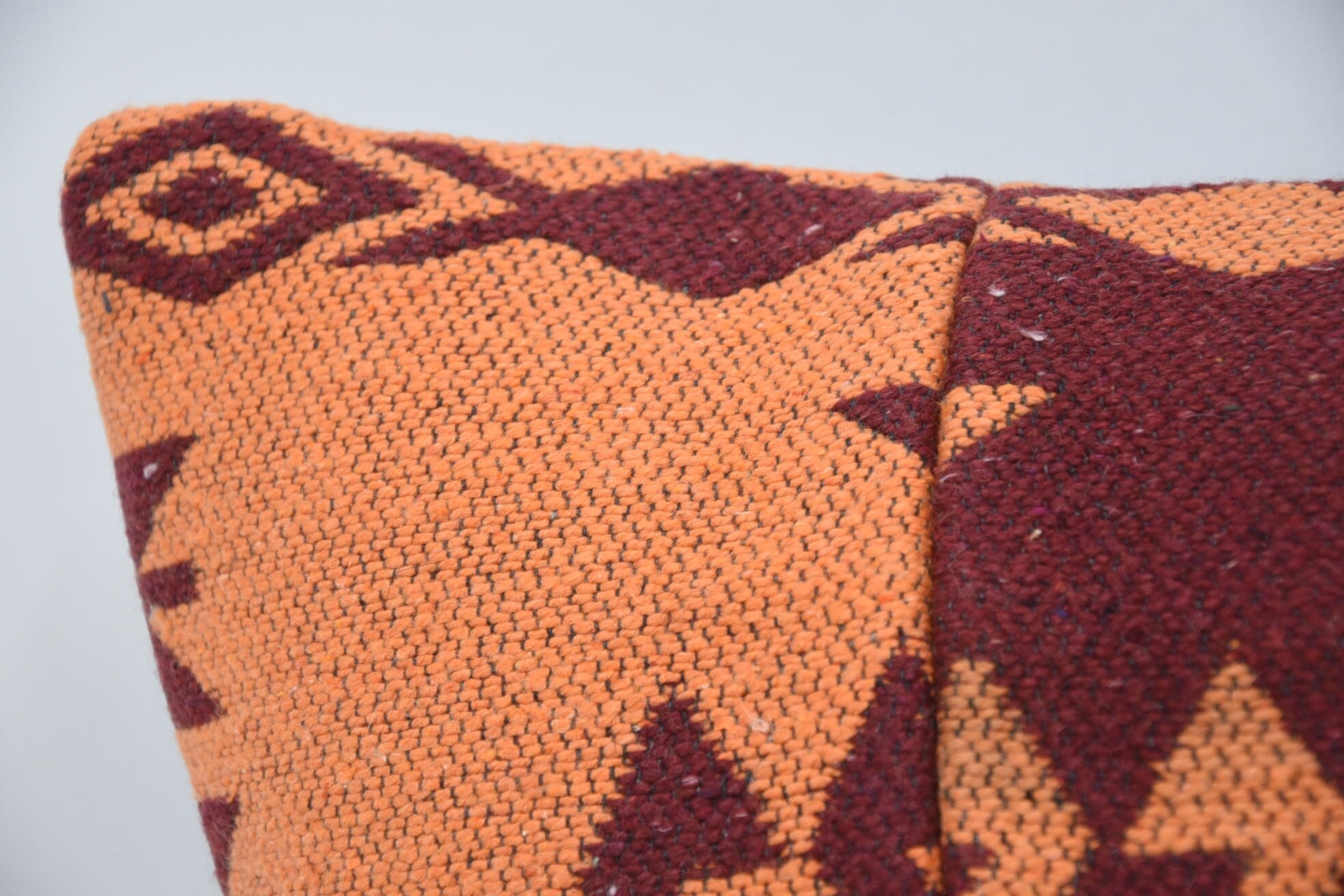 Ethnical Kilim Rug Pillow, 16"x24" Orange Cushion Case, Vintage Kilim Throw Pillow, Kilim Cushion Sham, Luxury Cushion
