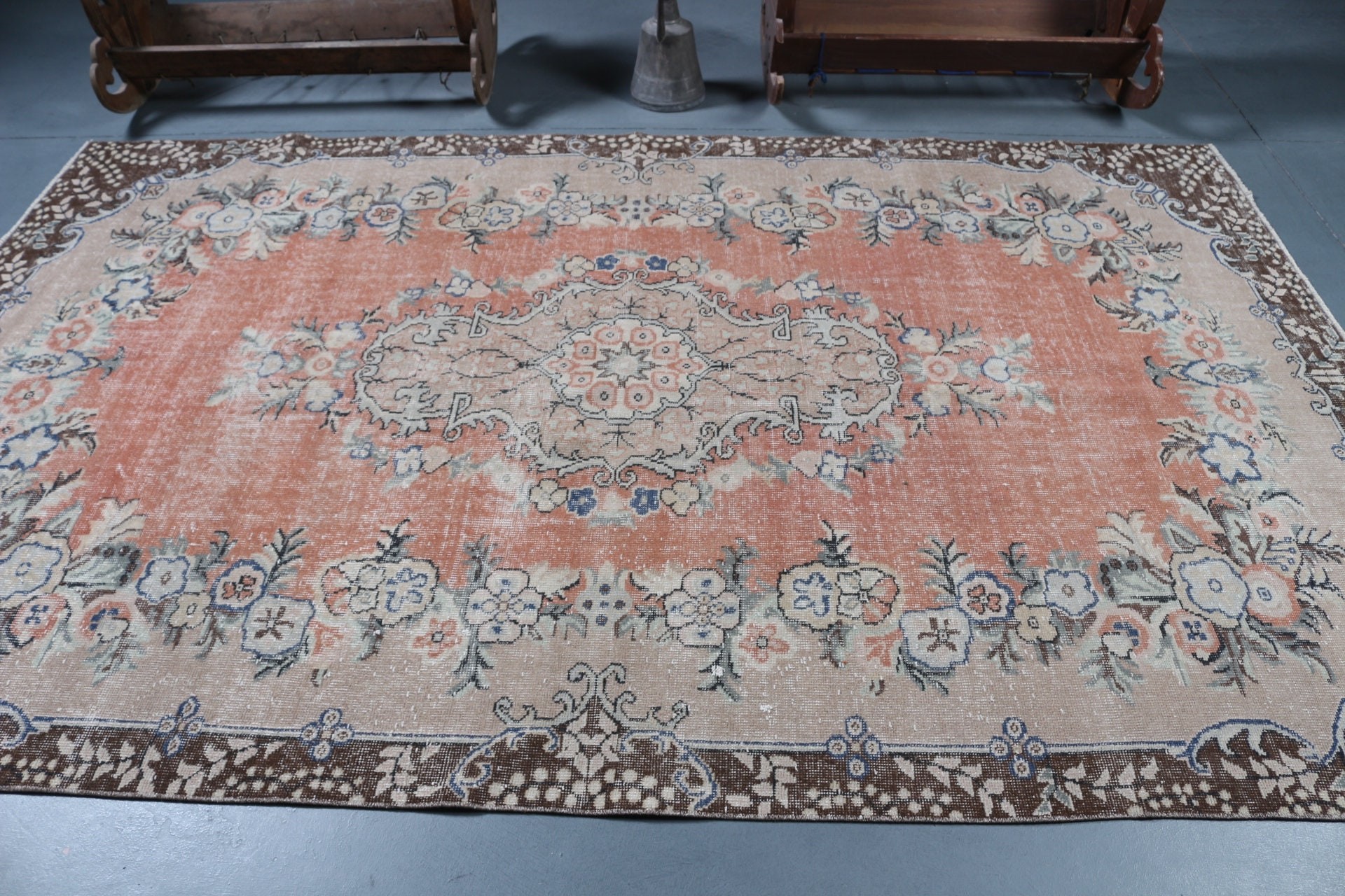 6x9.4 ft Büyük Halı, Anadolu Halısı, Vintage Halı, Yemek Odası Halısı, Türk Halısı, Salon Halıları, Havalı Halılar, Yatak Odası Halıları, Turuncu Soğuk Halı