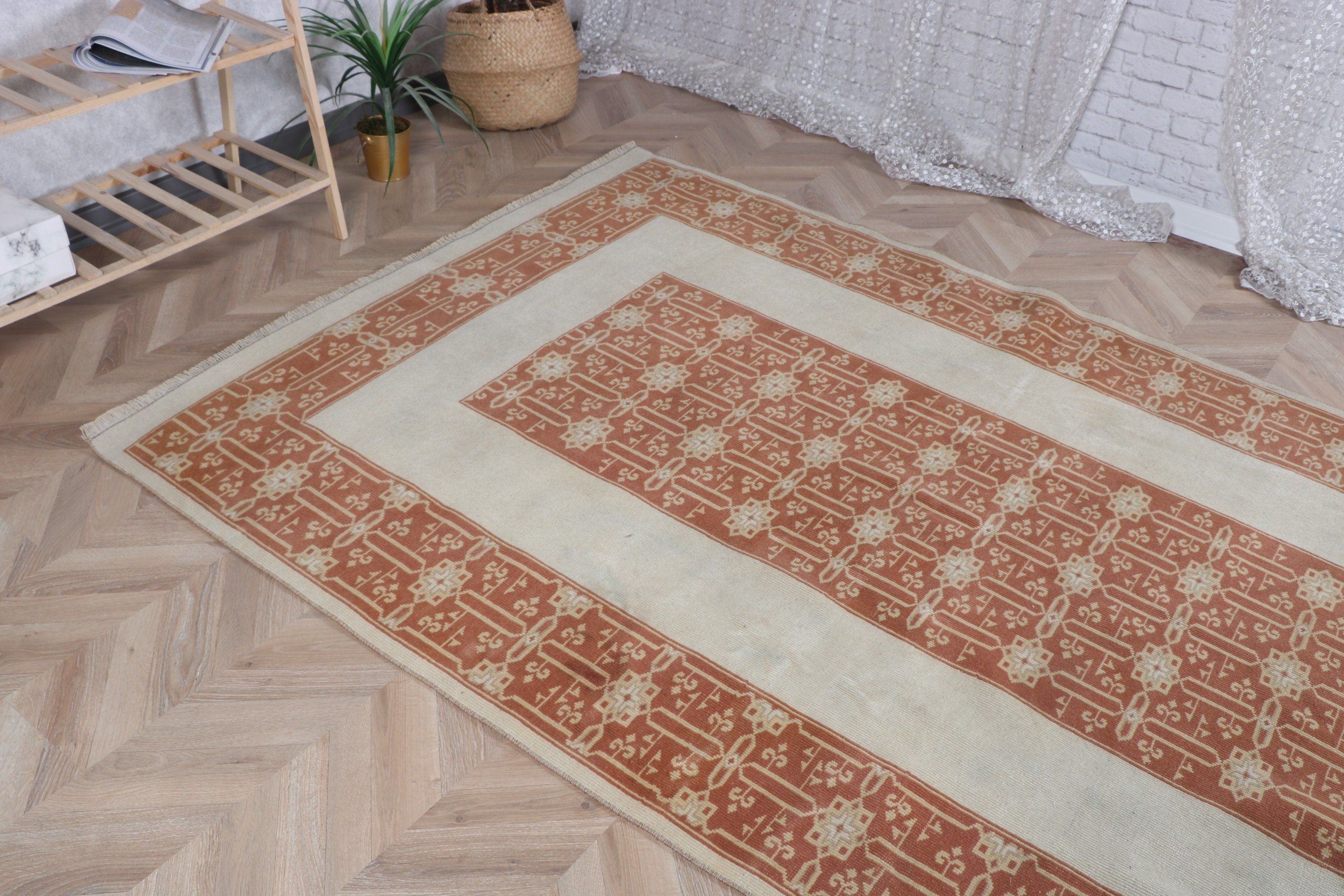 Türk Halısı, Yemek Odası Halıları, Oushak Alan Halıları, Bej Ev Dekorasyonu Halıları, Boho Halısı, 5x7.9 ft Alan Halıları, Ev Dekorasyonu Halısı, Vintage Halı