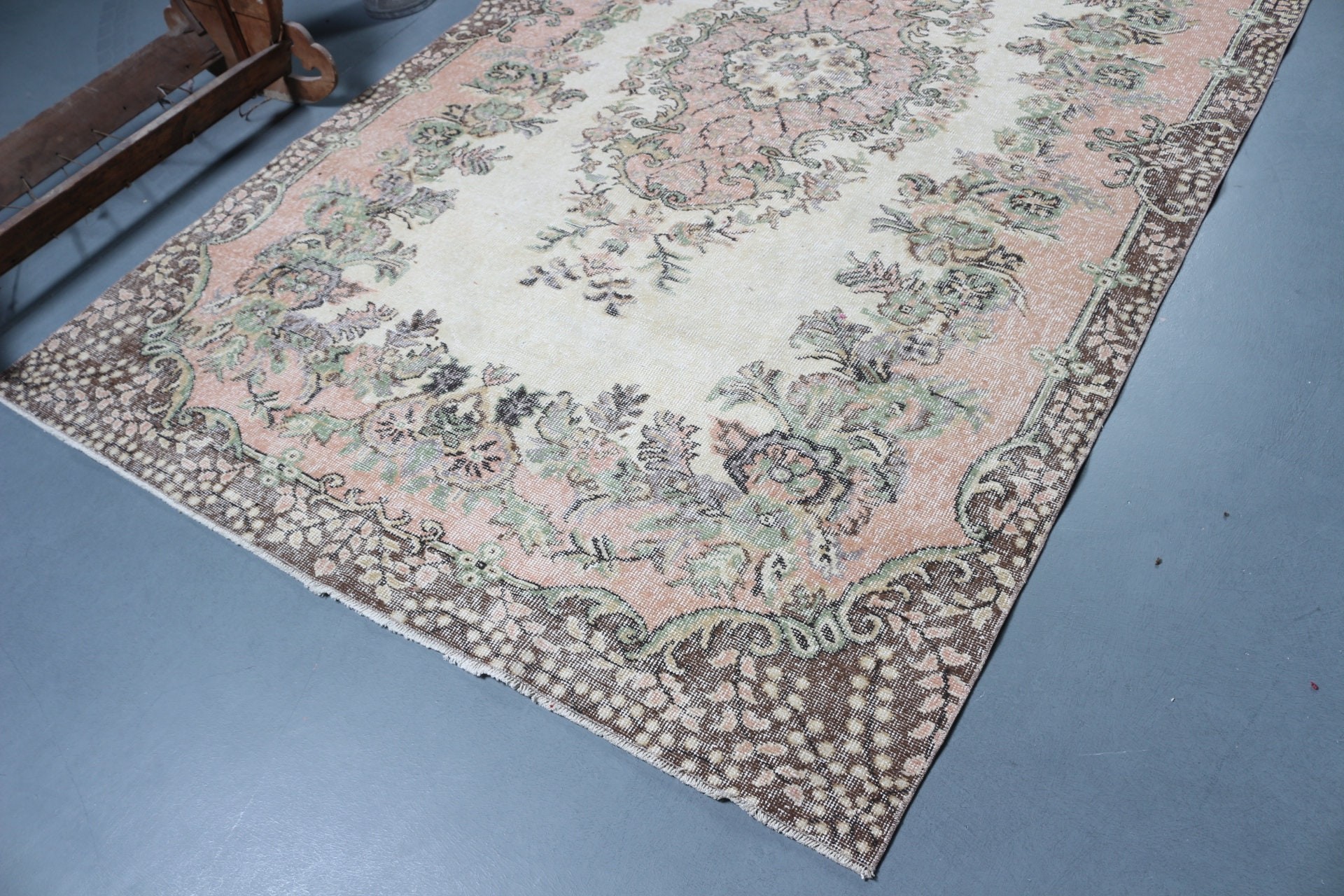 Vintage Rugs, Beige Floor Rugs, Oriental Rug, Dining Room Rug, Turkish Rug, Retro Rug, Salon Rug, Bedroom Rug, 5.9x9.5 ft Large Rug