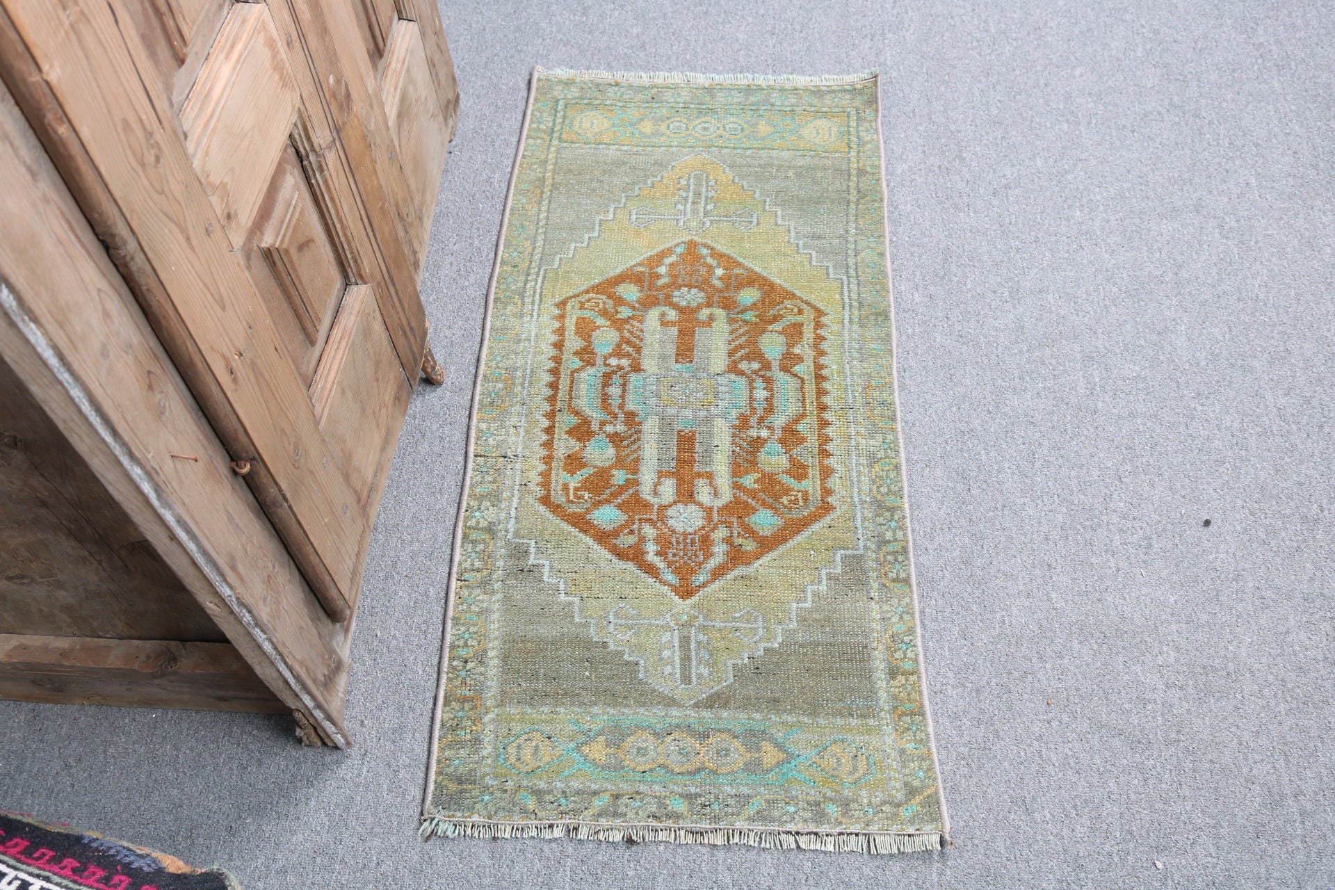 Turkish Rugs, Bath Rugs, Organic Rug, 1.5x3.1 ft Small Rug, Vintage Rugs, Flatweave Rugs, Green Antique Rugs, Cool Rugs, Small Vintage Rugs