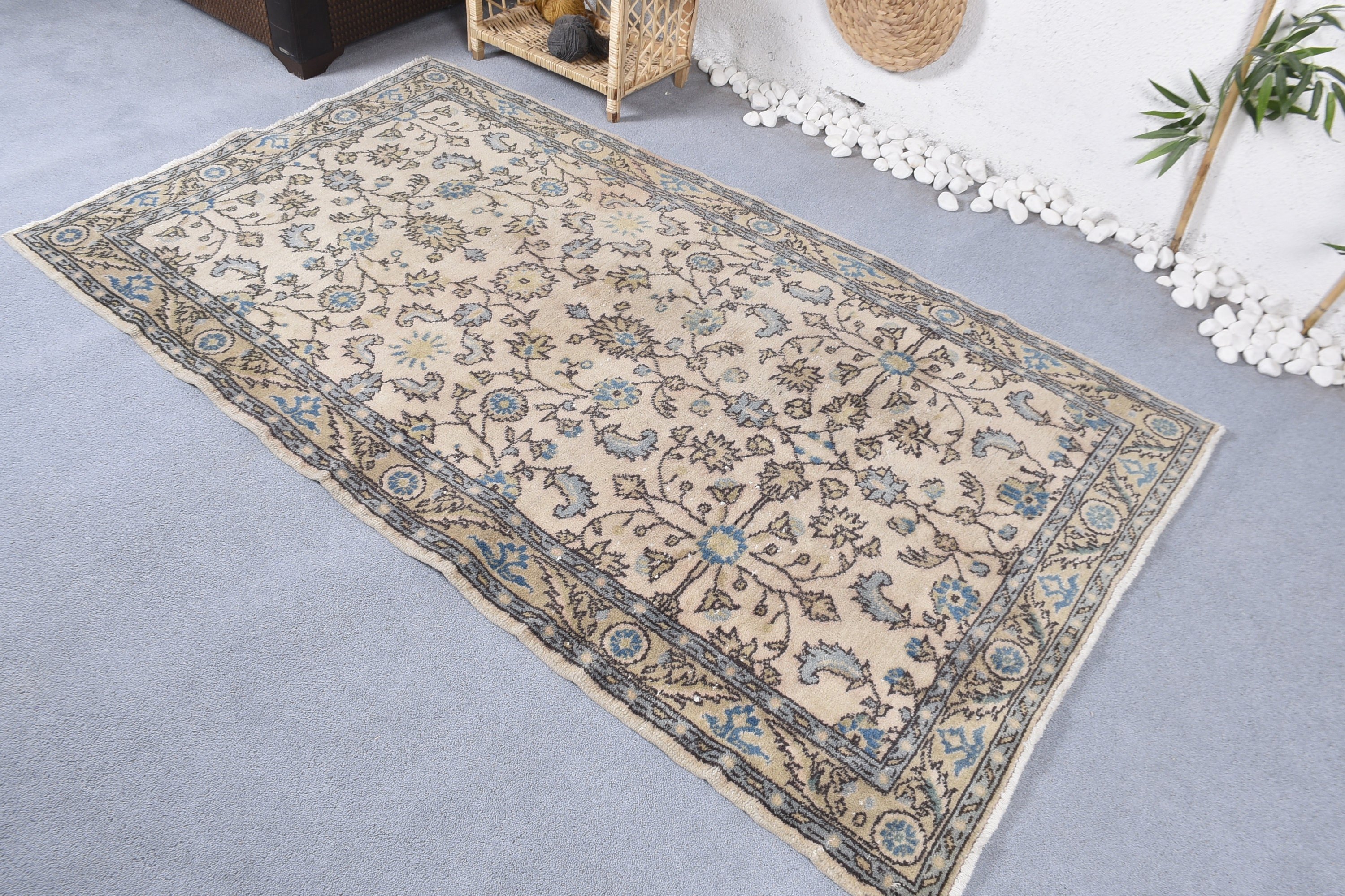 Rugs for Bedroom, Kitchen Rug, Turkish Rug, Vintage Rug, Beige Home Decor Rug, Indoor Rug, Oushak Rug, Wedding Rugs, 3.7x6.7 ft Area Rug