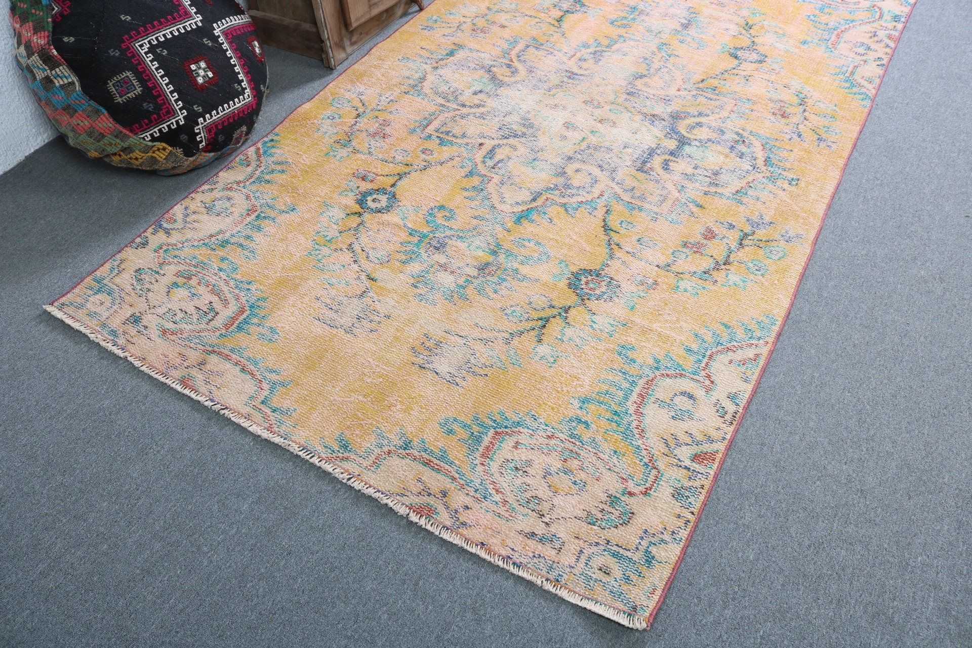 Boho Rug, Turkish Rug, Nursery Rugs, 4.6x8.4 ft Area Rugs, Floor Rug, Vintage Rugs, Boho Area Rugs, Yellow Handwoven Rugs, Antique Rugs