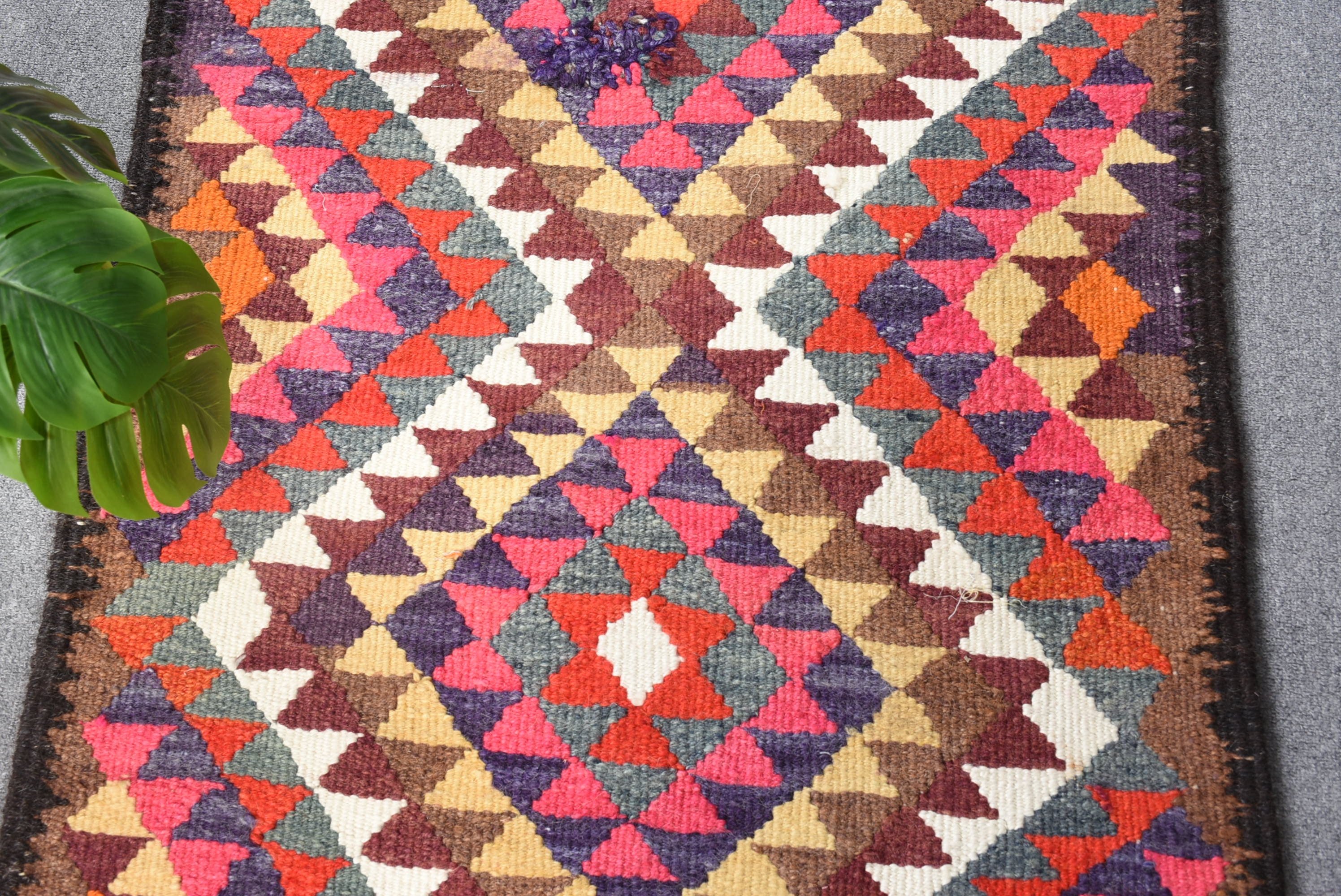 Brown Wool Rugs, Rugs for Hallway, Vintage Rugs, Turkish Rug, Stair Rugs, Kitchen Rugs, Anatolian Rug, Dorm Rugs, 2.9x10.6 ft Runner Rugs