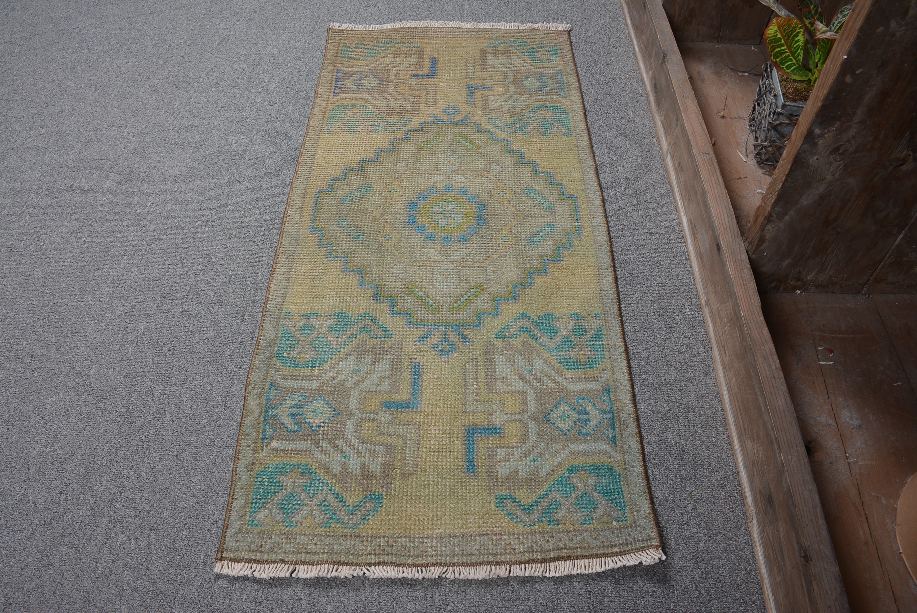 Kitchen Rugs, Bedroom Rug, Car Mat Rug, Home Decor Rug, 1.4x3.1 ft Small Rug, Vintage Rug, Cute Rug, Turkish Rugs, Green Oriental Rug