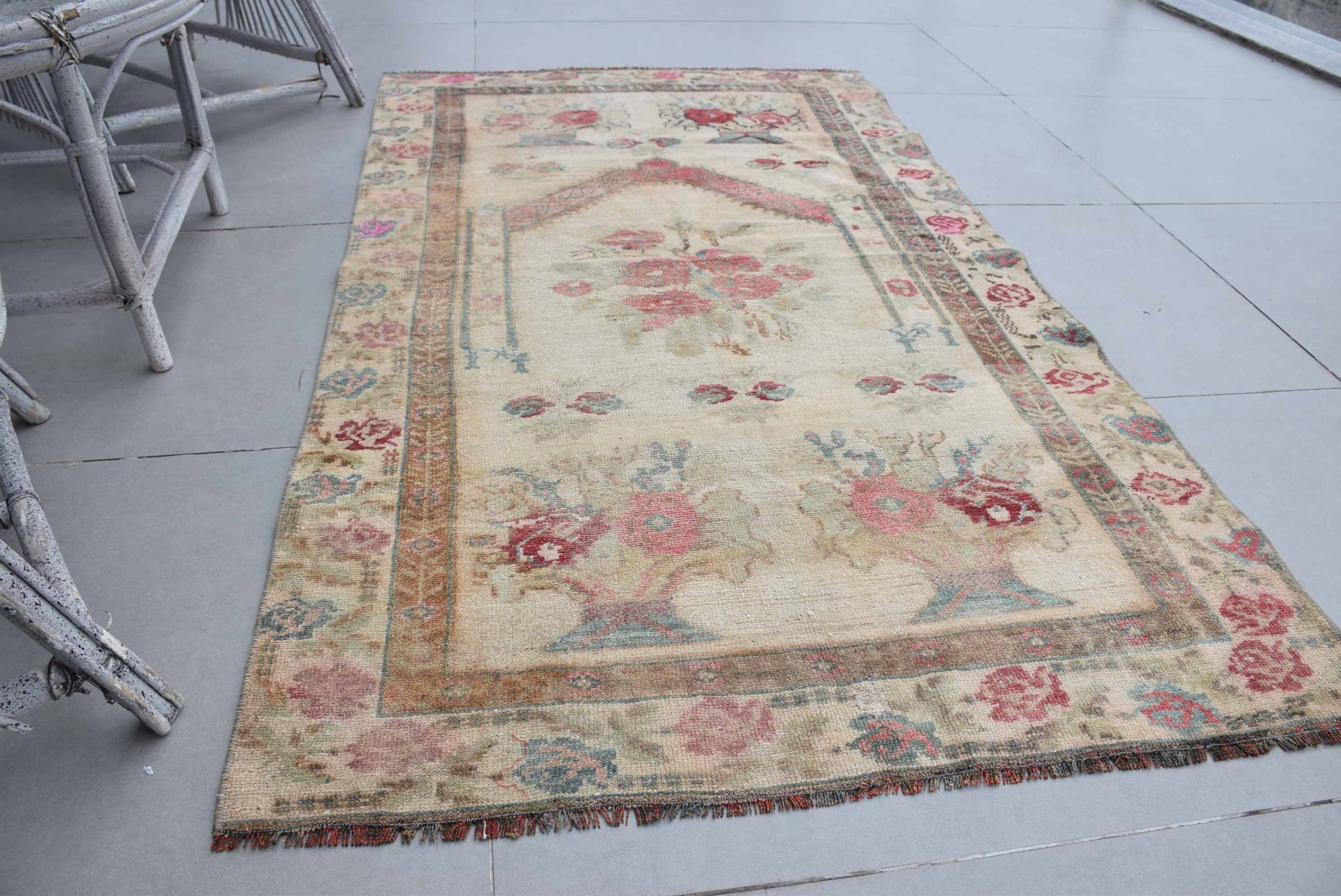 Home Decor Rug, Kitchen Rug, Rugs for Bedroom, Turkish Rugs, Entry Rugs, Beige Oriental Rug, Wool Rugs, Vintage Rug, 3.4x6.1 ft Accent Rug