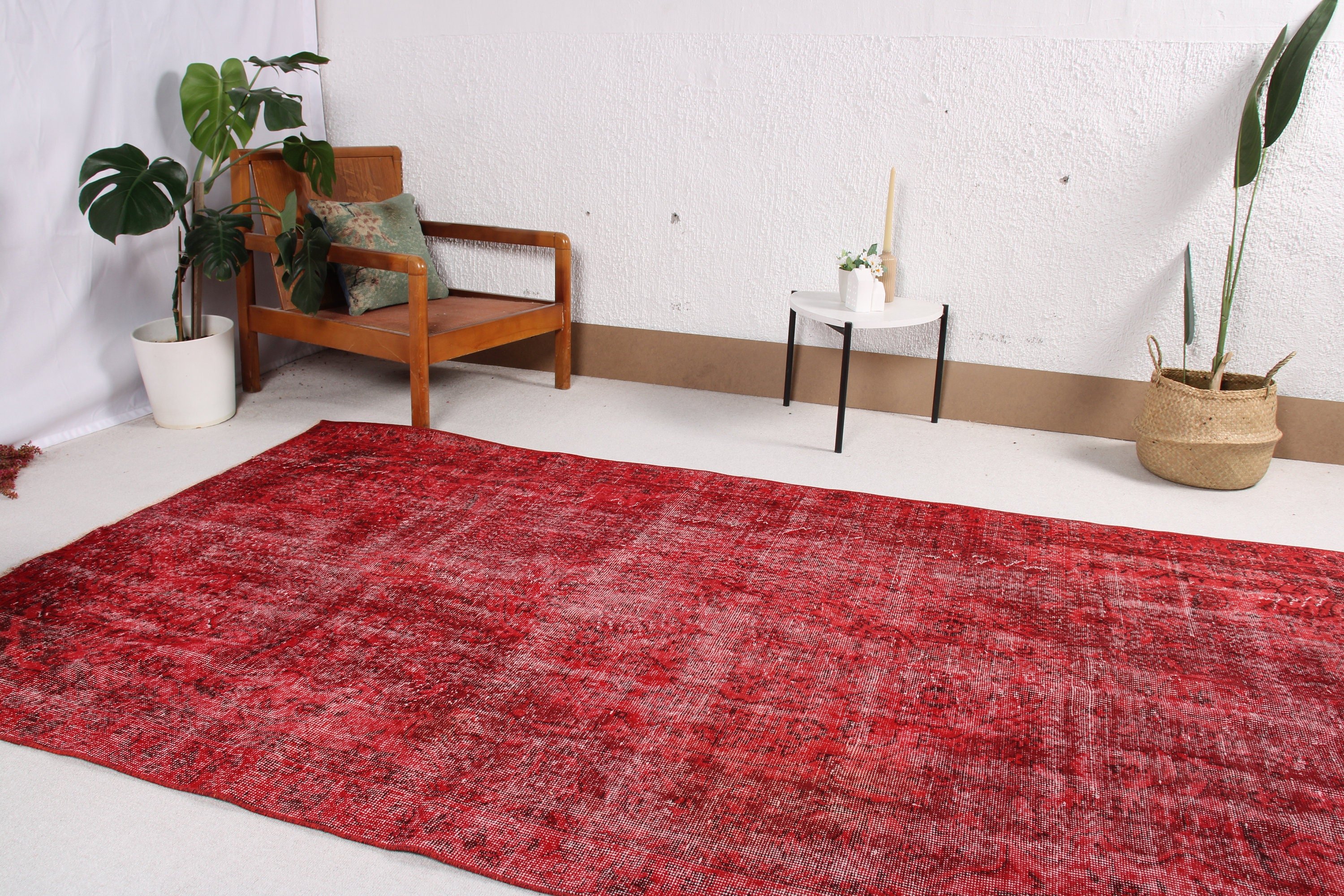 Kırmızı Yatak Odası Halısı, Anadolu Halısı, 5.2x9.4 ft Büyük Halı, Büyük Oushak Halıları, Geometrik Halı, Türk Halıları, Yemek Odası Halısı, Vintage Halılar