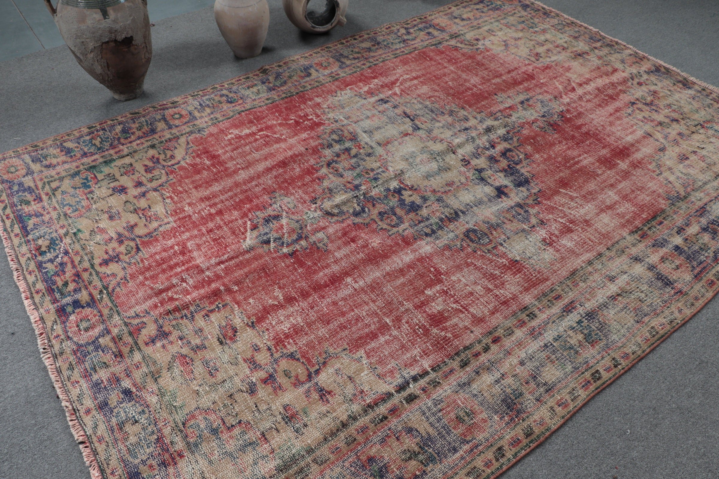 6.1x8.5 ft Large Rug, Turkish Rug, Salon Rugs, Vintage Rug, Bedroom Rugs, Cool Rug, Rugs for Salon, Dining Room Rugs, Red Anatolian Rug