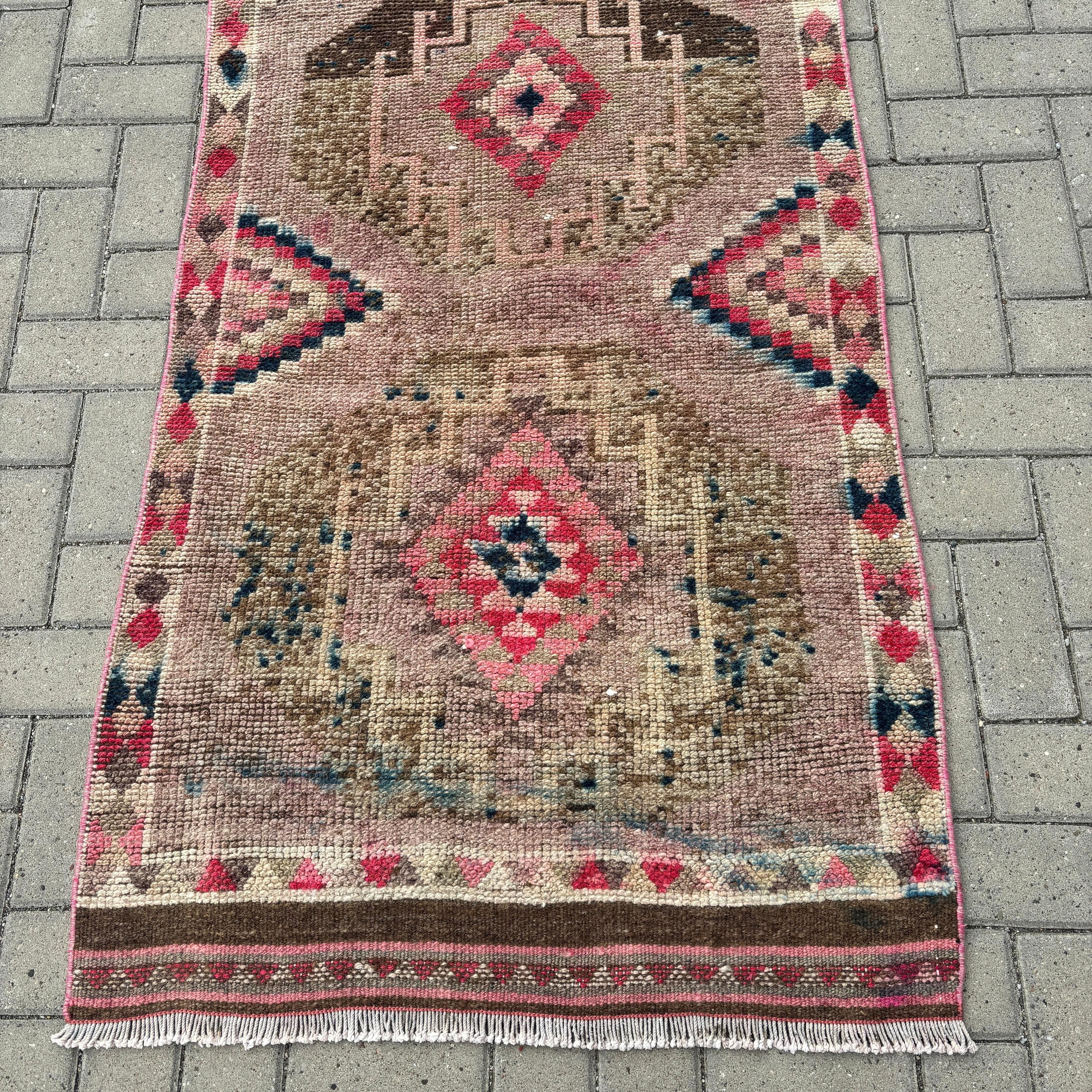 Vintage Halılar, Vintage Yolluk Halısı, Kahverengi Mutfak Halıları, Türk Halısı, 2.9x12.6 ft Yolluk Halısı, Merdiven Yolluk Halısı, El Dokuma Halı, Modern Halı