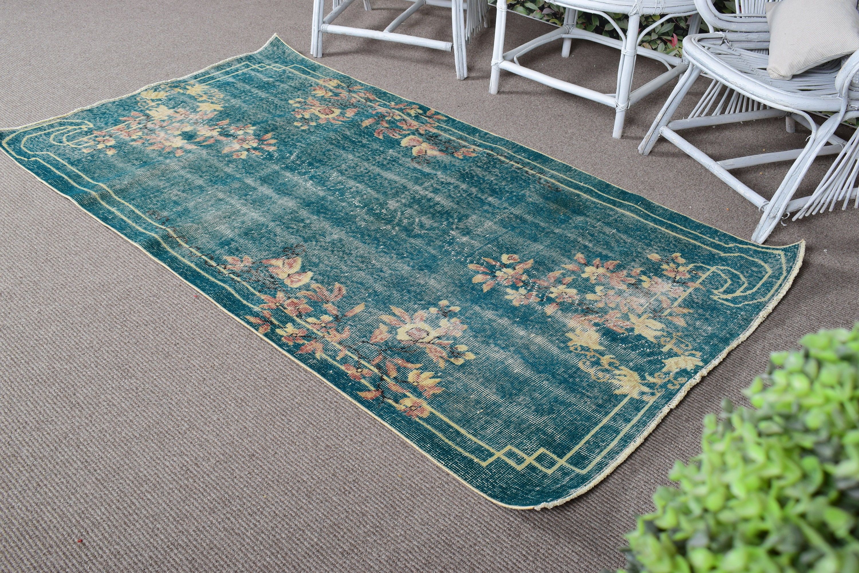 3.6x6.5 ft Accent Rug, Oushak Rug, Kitchen Rugs, Turkish Rugs, Handwoven Rug, Entry Rugs, Vintage Rug, Rugs for Entry, Green Oushak Rug