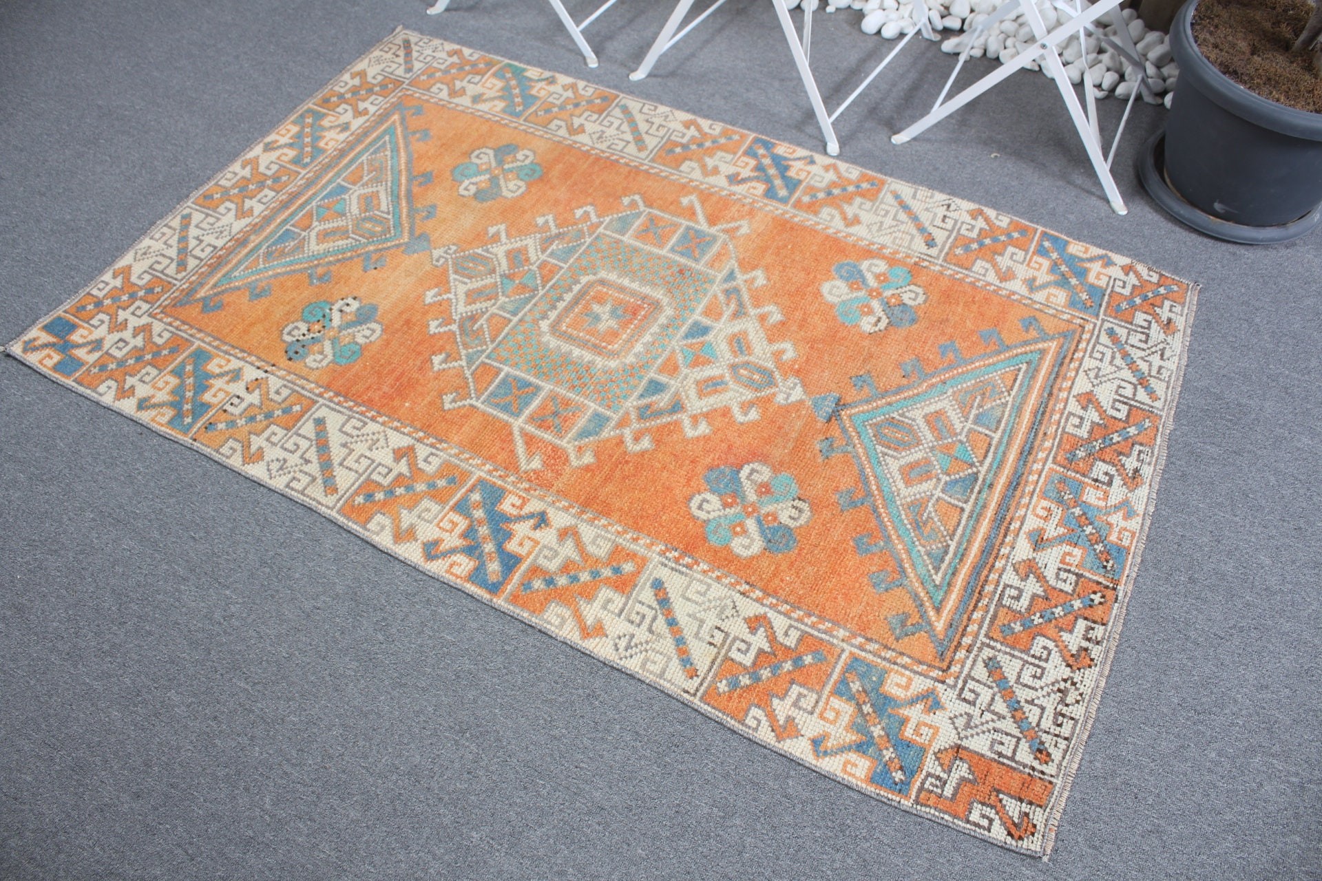 Orange Oushak Rug, Vintage Rug, Rugs for Entry, Wool Rug, 3.4x5.5 ft Accent Rug, Turkish Rug, Kitchen Rug, Oriental Rugs, Entry Rug