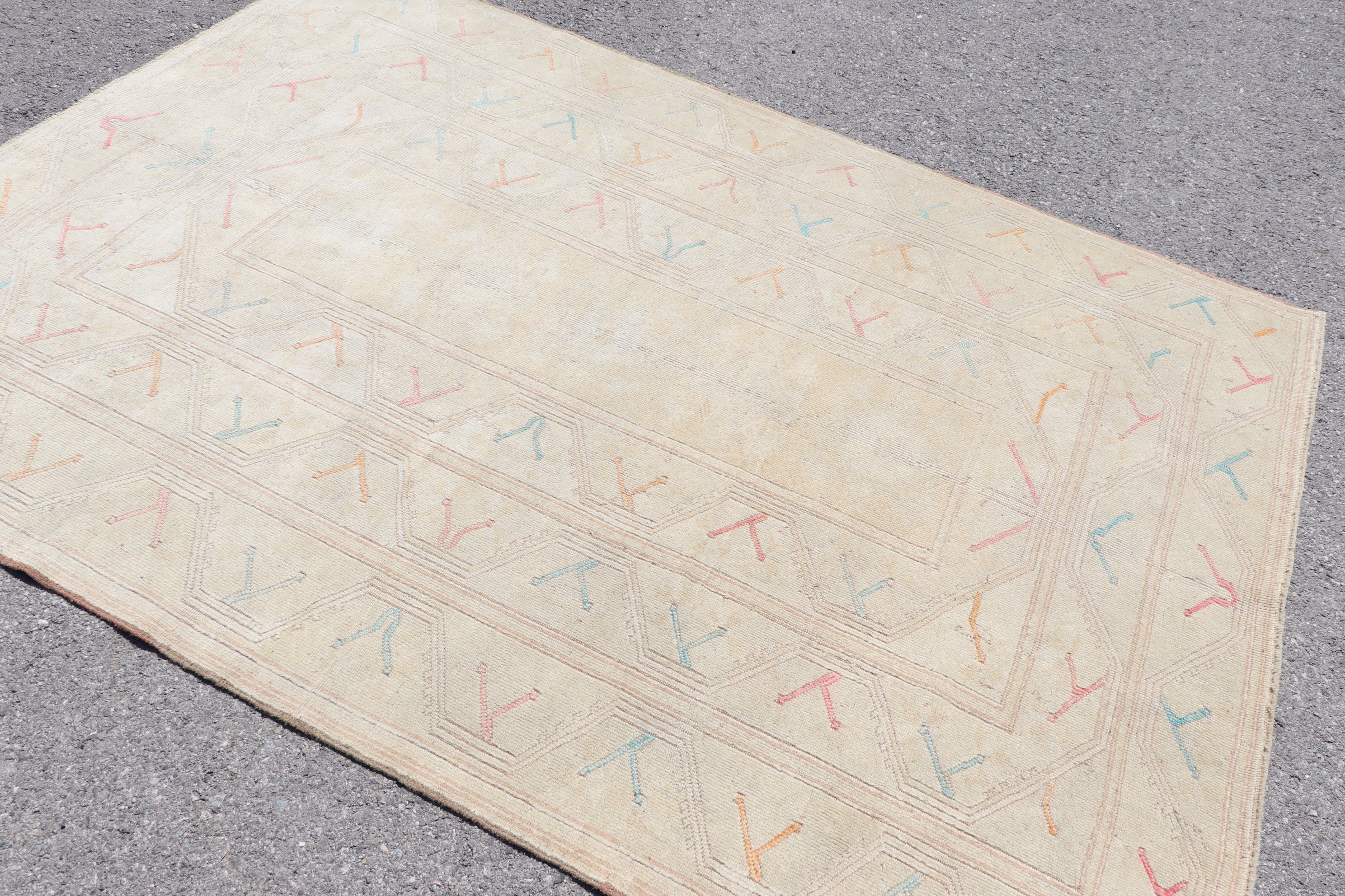 5.4x7.7 ft Large Rugs, Turkish Rugs, Beige Wool Rug, Dorm Rug, Antique Rug, Vintage Rug, Old Rugs, Dining Room Rug, Bedroom Rugs, Cool Rugs