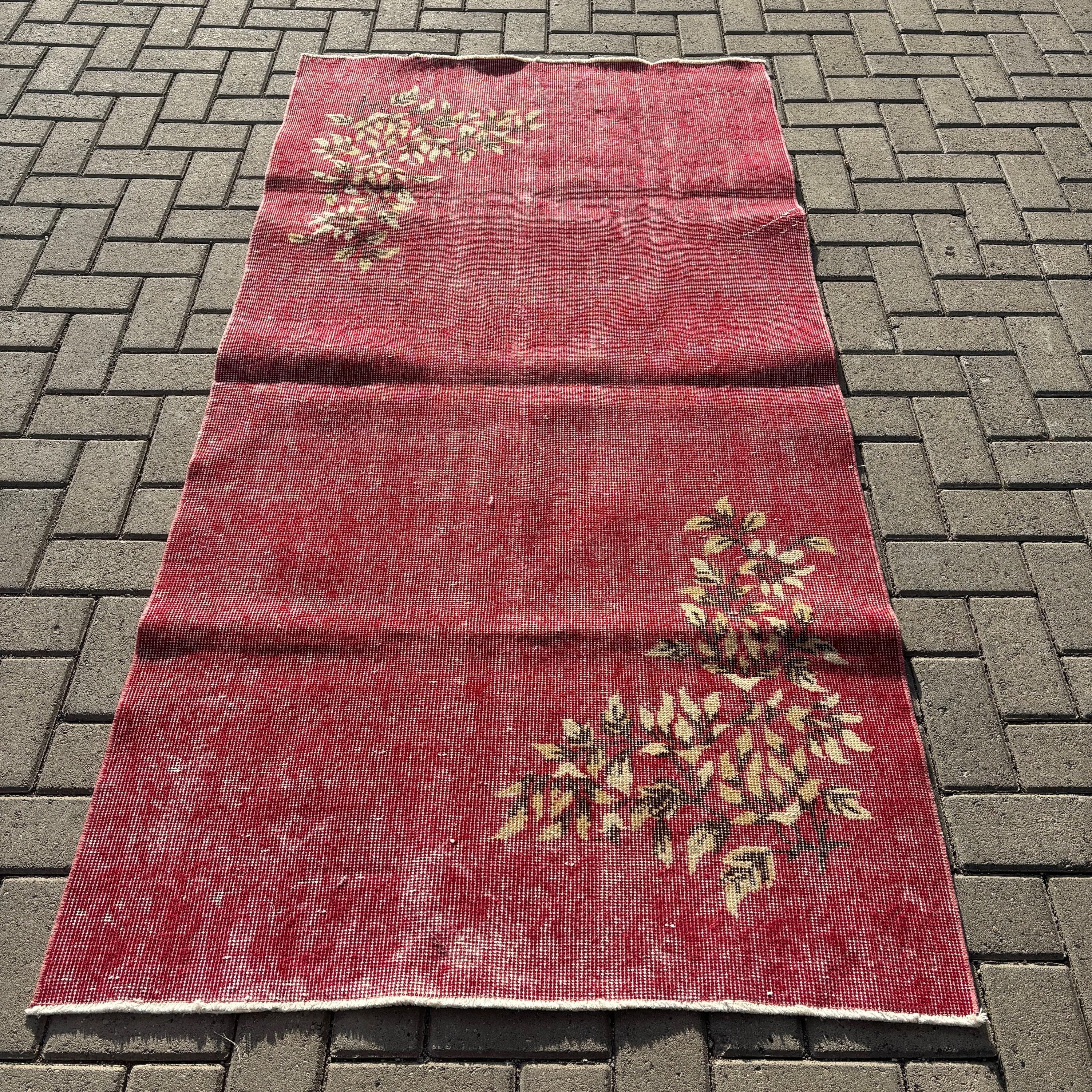 3.4x6.7 ft Aksan Halısı, Geometrik Halı, Türk Halısı, Vintage Halı, Boho Vurgulu Halılar, Çocuk Halıları, Kırmızı Nötr Halı, Türkiye Halısı, Yer Halısı