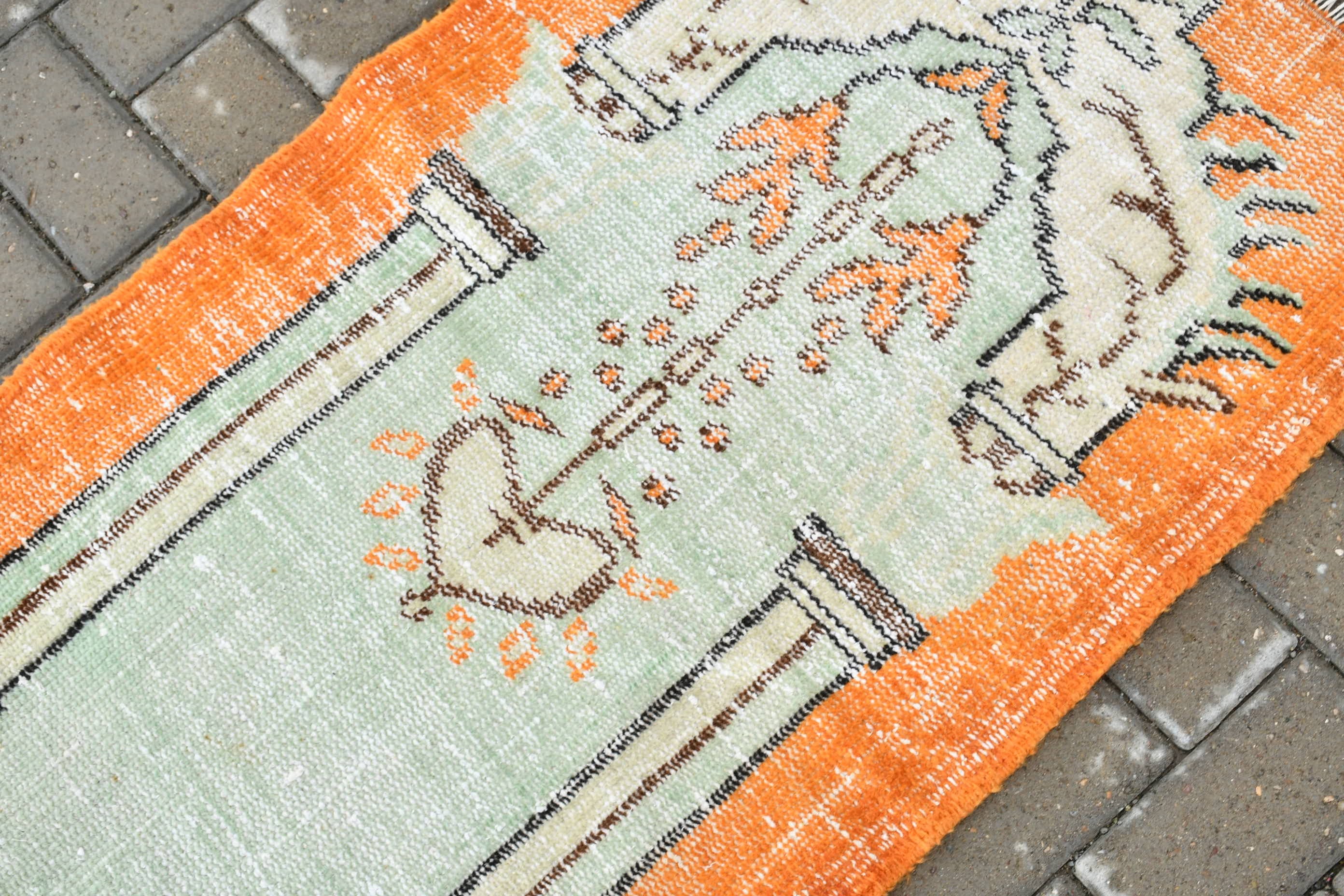 Cute Bath Mat Rugs, Wool Rug, 2.1x3.5 ft Small Rug, Bedroom Rugs, Orange Oriental Rug, Entry Rug, Oriental Rug, Turkish Rug, Vintage Rug