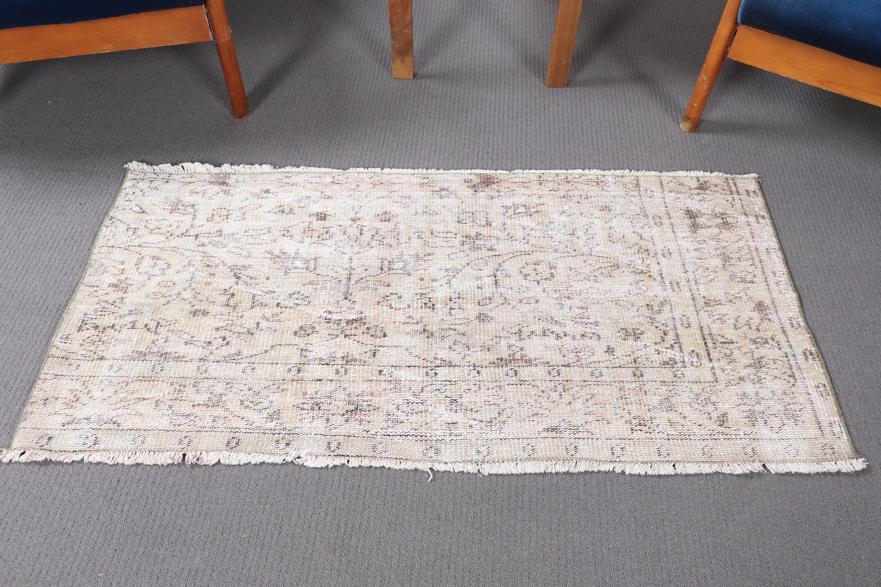 Turkish Rug, Oriental Rug, Beige Wool Rugs, 2.1x4.5 ft Small Rug, Moroccan Rug, Entry Rug, Pastel Rug, Wall Hanging Rugs, Vintage Rug