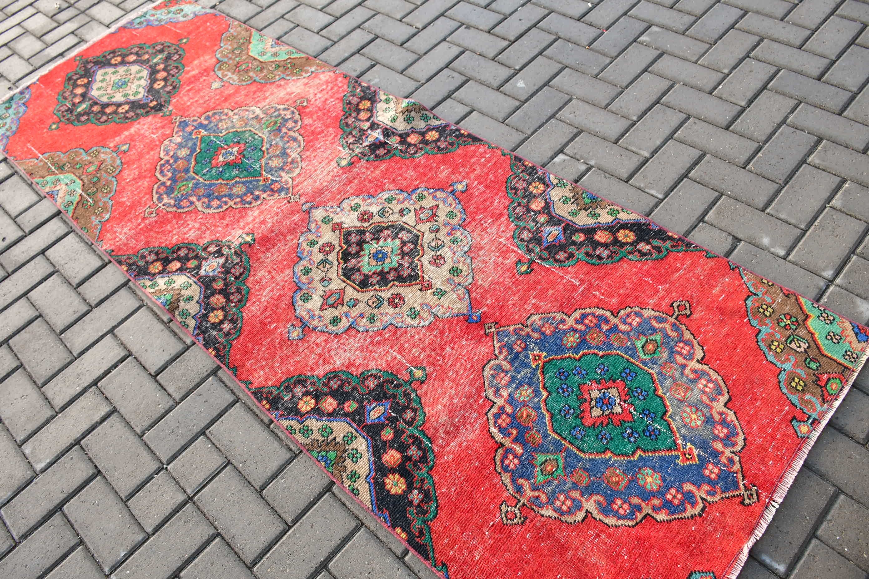 Office Rug, Bedroom Rugs, Stair Rug, Rugs for Hallway, Boho Rug, Turkish Rugs, Red Wool Rugs, Wool Rugs, 3x8.6 ft Runner Rugs, Vintage Rugs