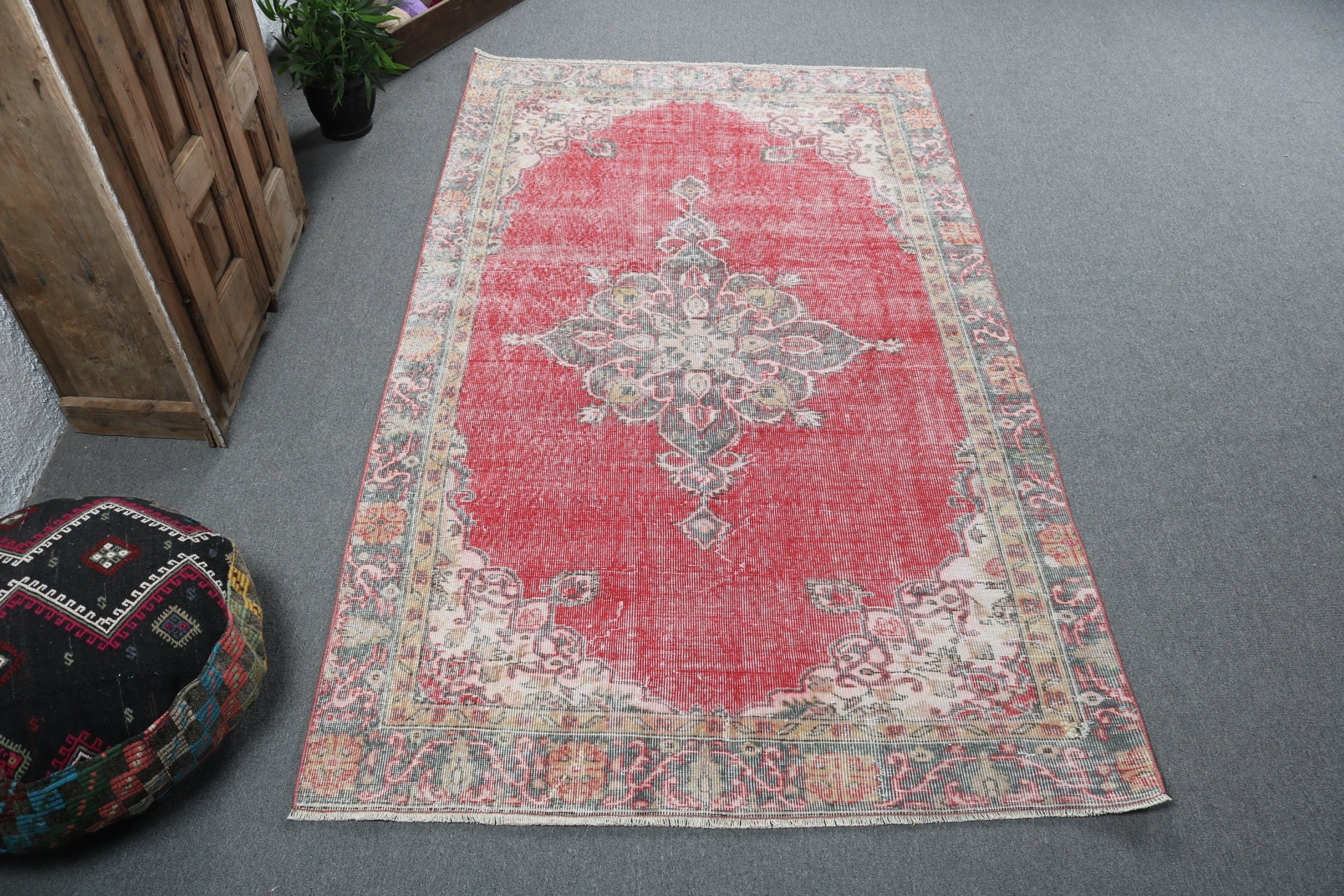 Boho Halı, Yemek Odası Halısı, Vintage Halılar, Büyük Vintage Halılar, Oryantal Halılar, Kırmızı Yatak Odası Halıları, Türk Halıları, Lüks Halı, 5x8,4 ft Büyük Halılar