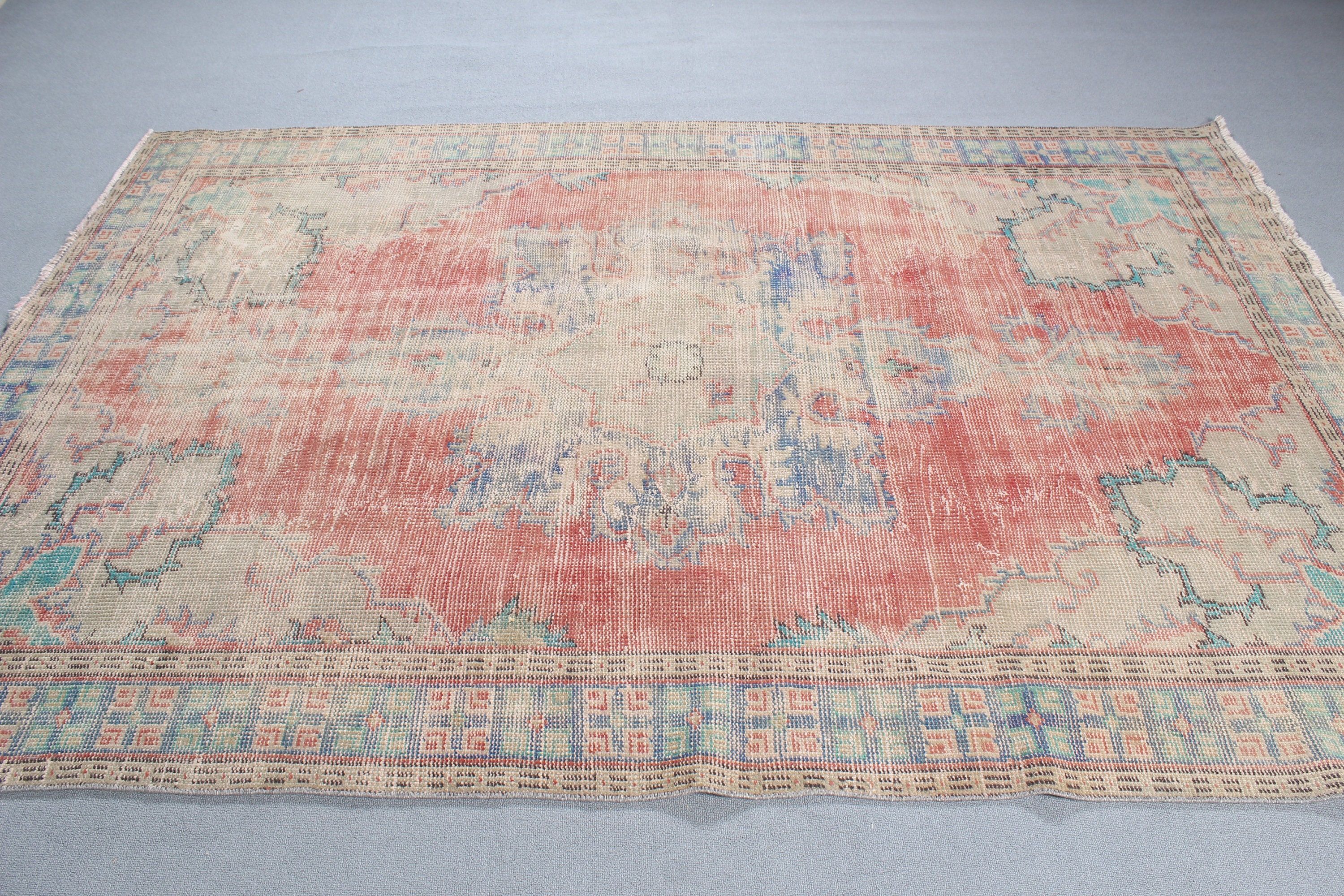 Aesthetic Rugs, Vintage Rugs, Boho Rugs, Large Oushak Rugs, Turkish Rugs, Red  5.7x8.6 ft Large Rugs, Oushak Rug, Bedroom Rugs