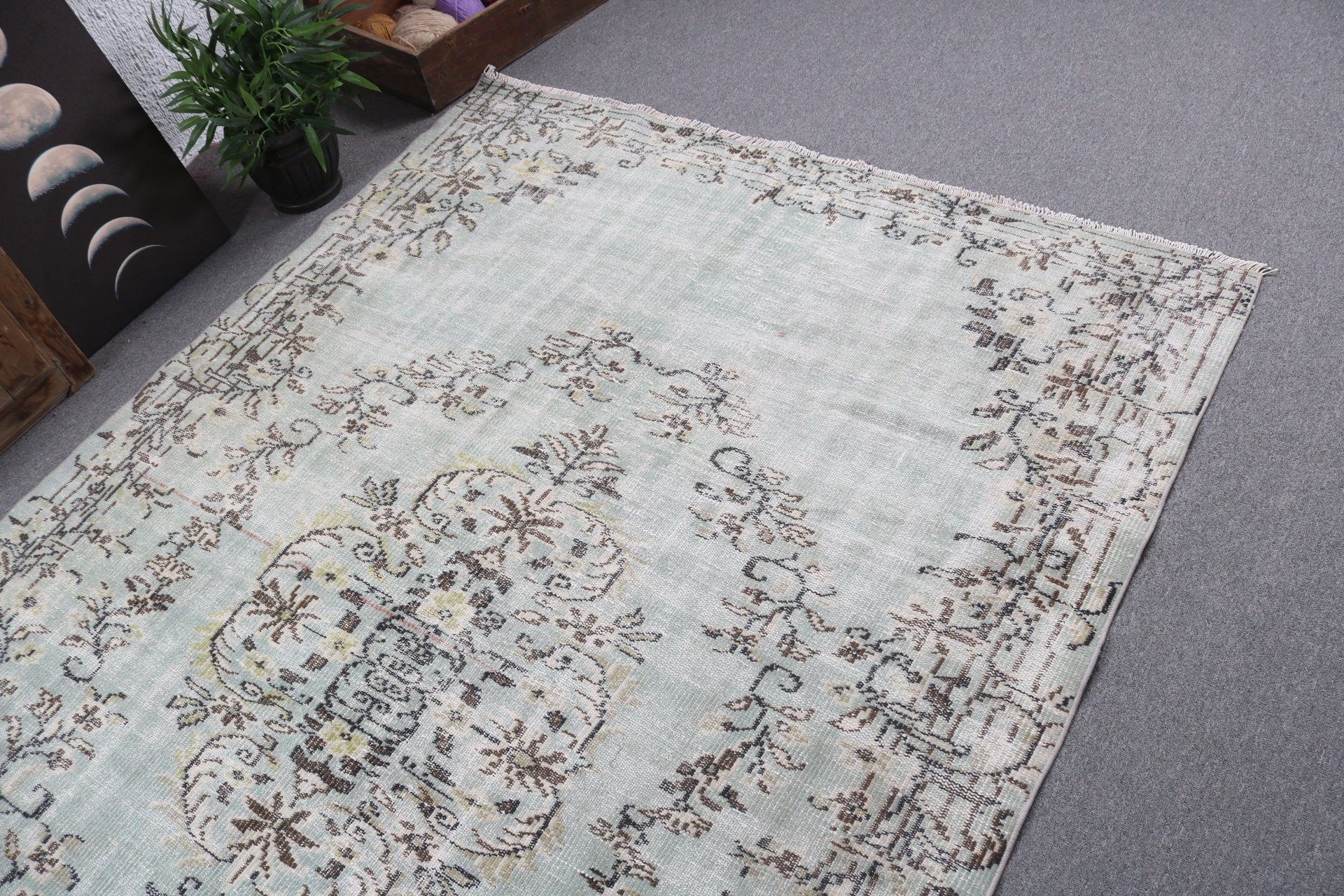 El Yapımı Halı, Yeşil Anadolu Halıları, Vintage Halı, 5,4x8,3 ft Büyük Halılar, Boho Halısı, Büyük Oushak Halısı, Türk Halıları, Havalı Halı, Büyük Boho Halıları